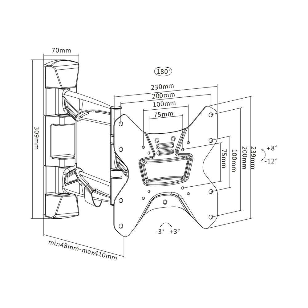 BRACKET - ELEGANT ALUMINUM FULL-MOTION TV WALL MOUNT - For most 23"-42" LED, LCD Flat Panel TVs