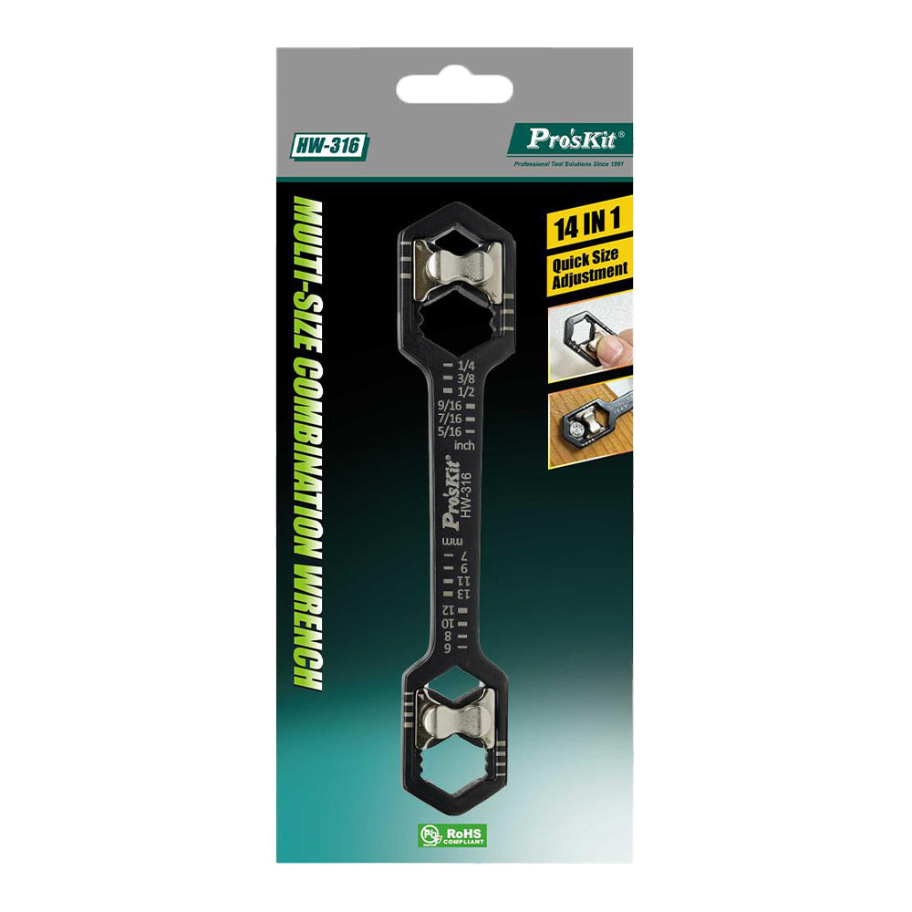 PROSKIT HW-316 14-IN-1 METRIC AND IMPERIAL MULTI-SIZE COMBINATION WRENCH - image 2
