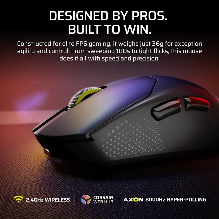 Corsair SABRE v2 PRO ULTRALIGHT WIRELESS Gaming Mouse - Black; 33k DPI.