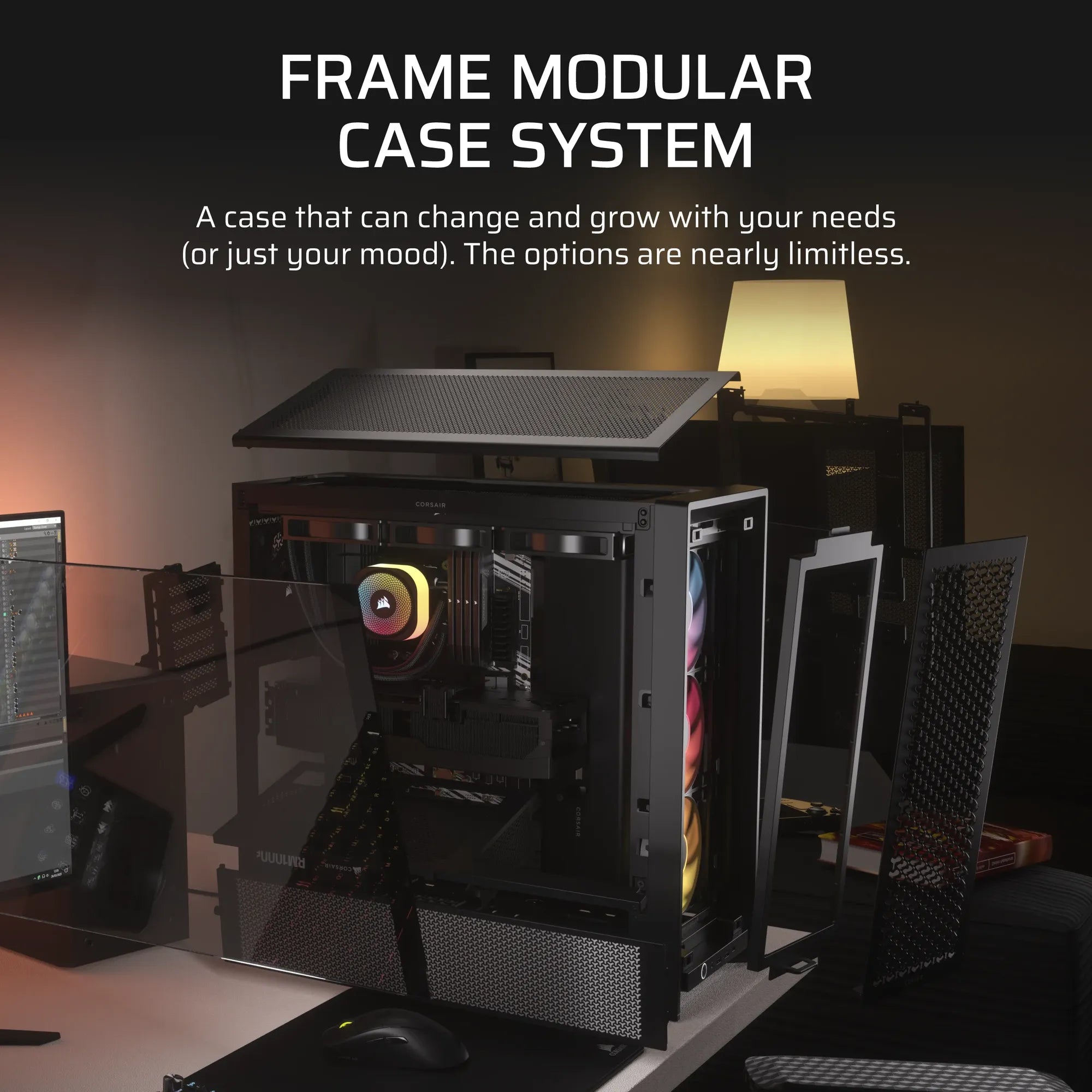 FRAME 4000D RS ARGB Black Mid-Tower PC Case; 2x 3.5'' | 2x 2.5'' Drive Bays; Up to 360mm Radiator; 3x RS ARGB PWM Fans;