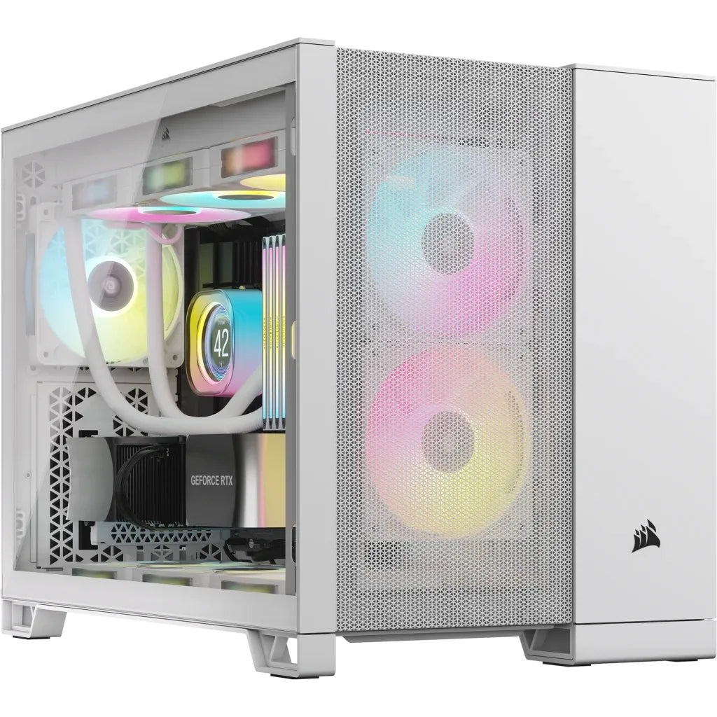 2500D Airflow White Mid-Tower Dual Chamber PC Case; 2x 3.5'' | 2x 2.5'' Drive Bays; Up to 360mm Radiator compatible