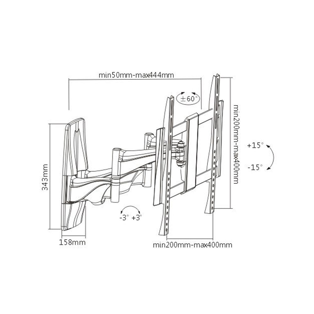 BRACKET - ELEGANT ALUMINUM FULL-MOTION CURVED & FLAT PANEL TV WALL MOUNT - For most 32"-55" curved & flat panel TVs