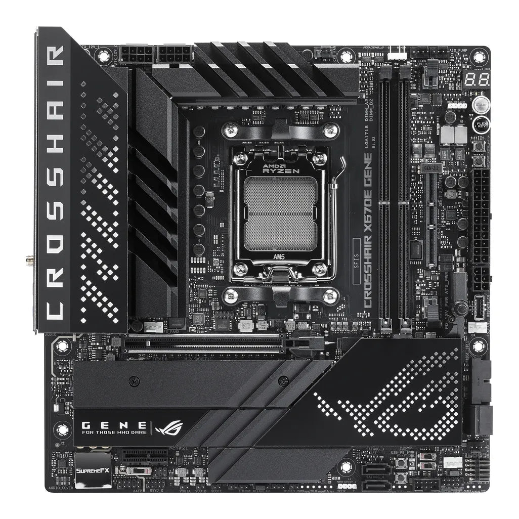 ASUS ROG CROSSHAIR X670E GENE, AMD, Socket AM5, Socket AM5, DDR5-SDRAM, 64 GB, DIMM