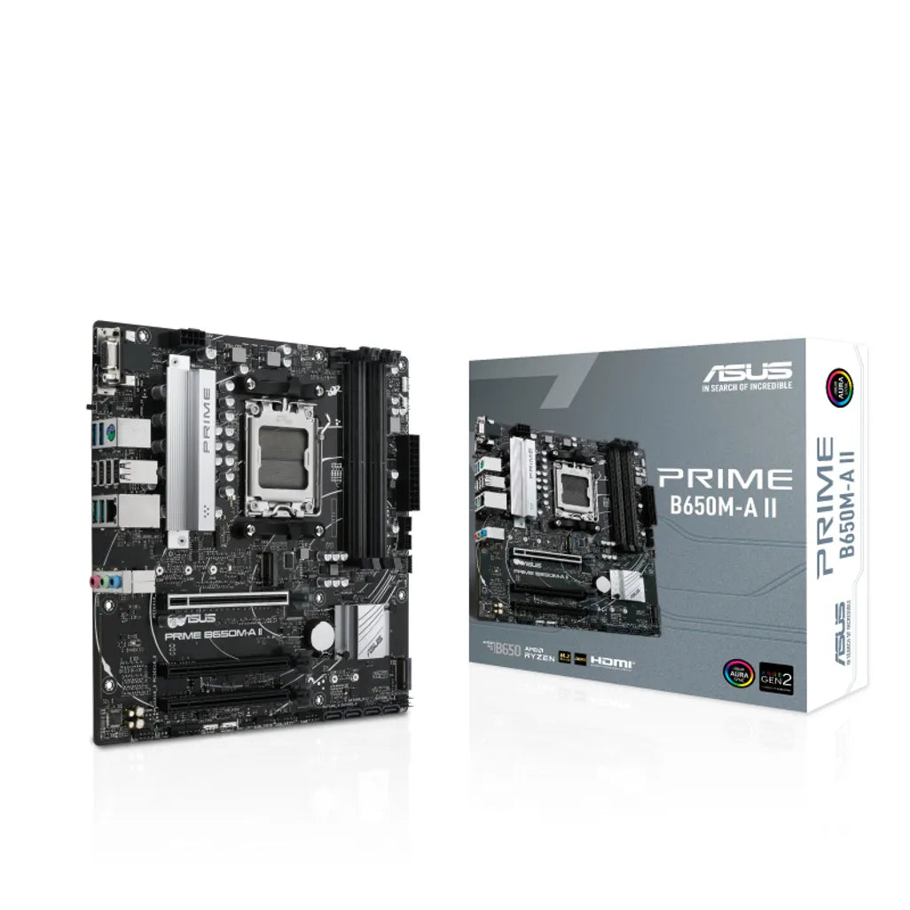 ASUS PRIME B650M-A II, AMD, Socket AM5, AMD Ryzen™ 7, DDR5-SDRAM, 128 GB, DIMM