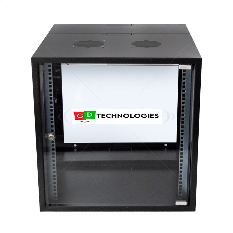 12U SWINGFRAME WALLBOX 400MM+200MM DEEP INCL FAN AND 5-WAY 3M POWER LEAD