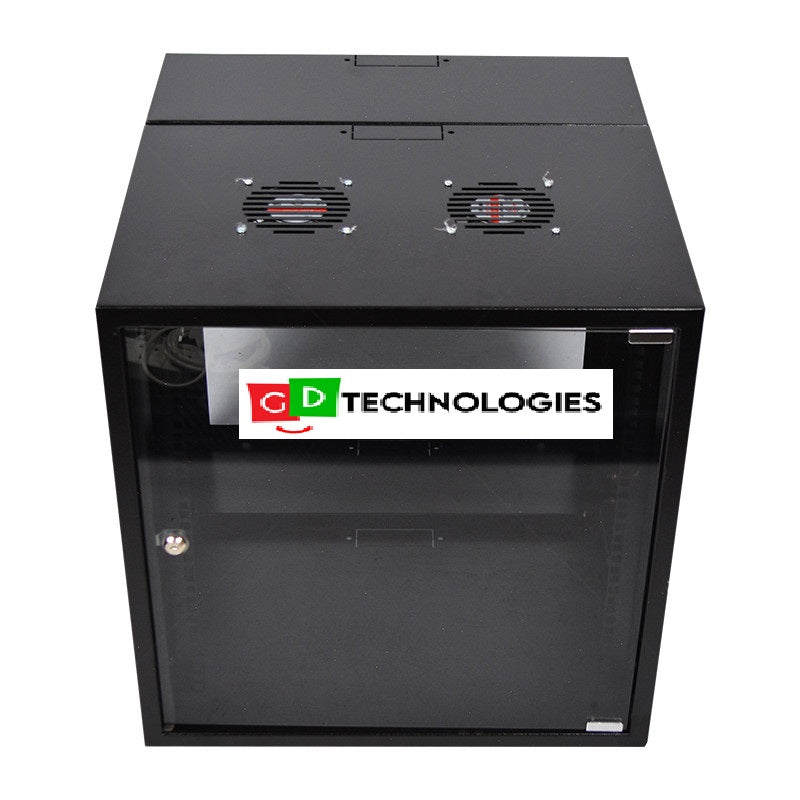 12U 400+200MM SWING FRAME WALL BOX INCL 2 FANS AND POWER