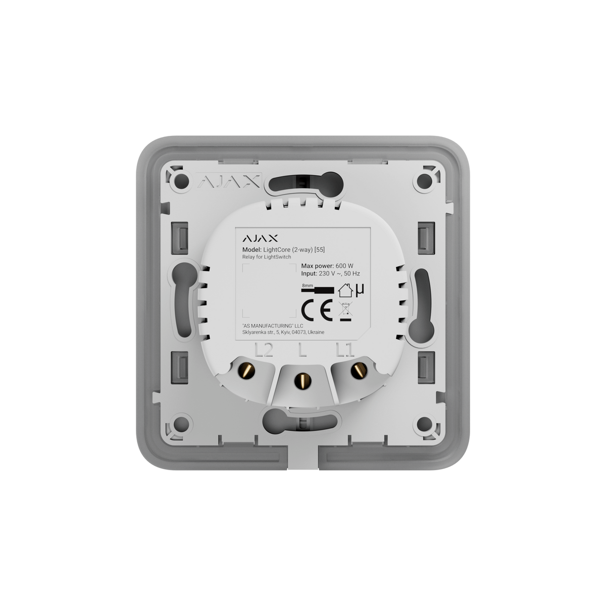 AJAX Security - LightCore 2 Way Wireless Light Switch, SoloButton not included | AJAX-LC-2W-1-GANG