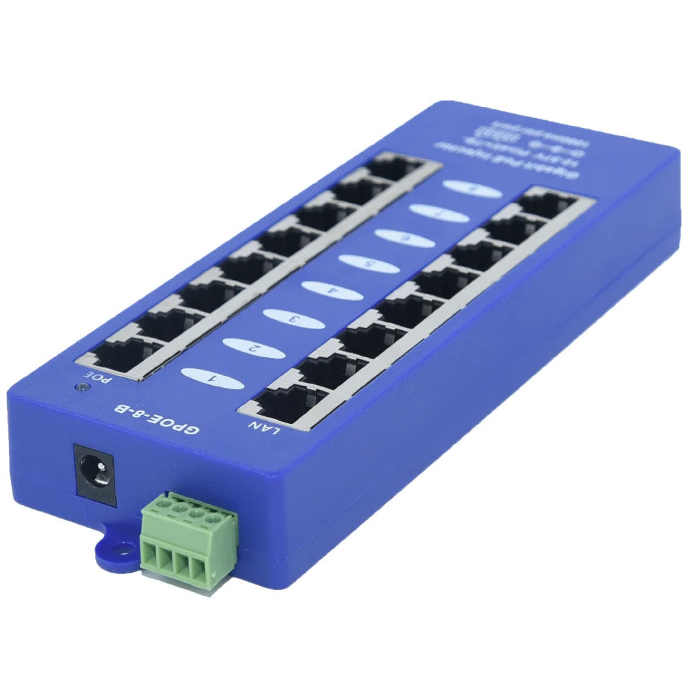 Passive POE Injector Hub, 8 Port, Gigabit, Blue - image 2