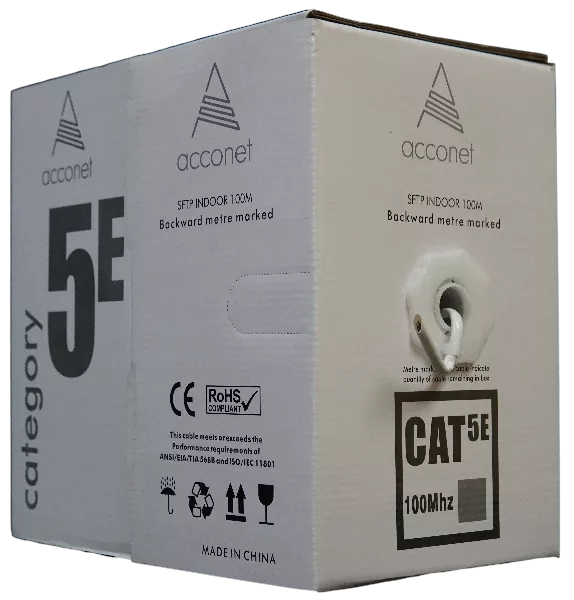Acconet CAT5e Indoor Ethernet Cable 100m White CCA STP Pull Box | CAT5-100-SC-STP