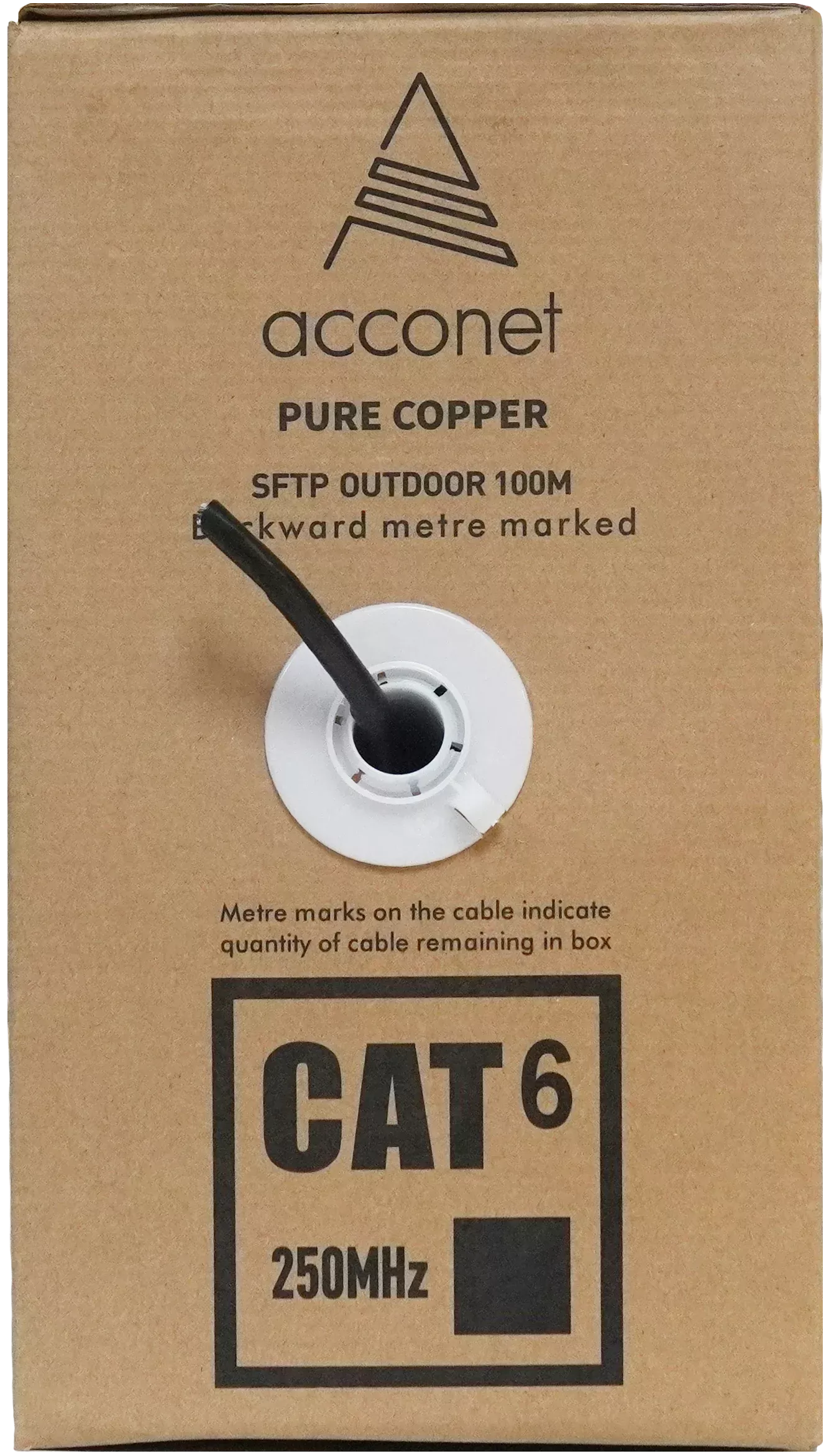 Acconet CAT6 UV Outdoor Ethernet Cable 100m Black Solid Core SF/TP Pull Box | CAT6U-100-SC