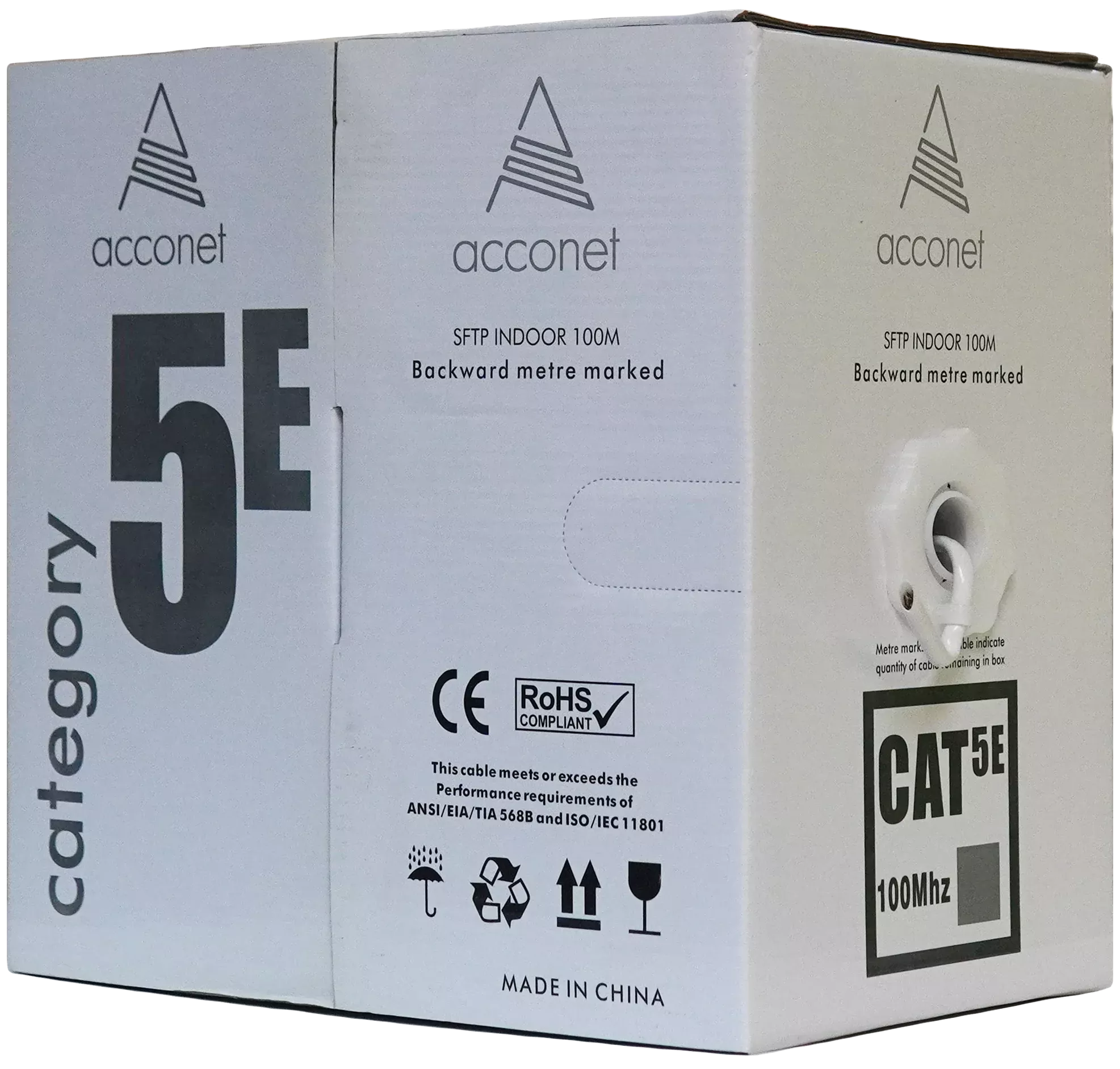 Acconet CAT5e Indoor Ethernet Cable 100m White Solid Copper STP Pull Box | CAT5-100-SC-STP