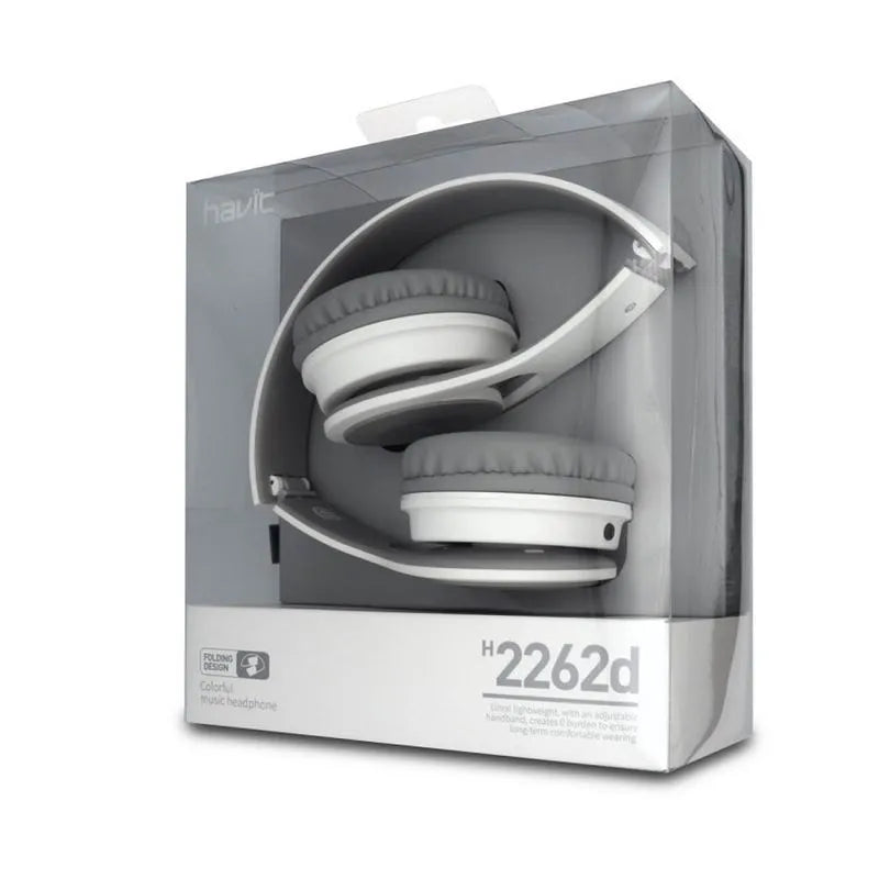 H2262D Wired Portable Folding Colorful Music Headphones-White