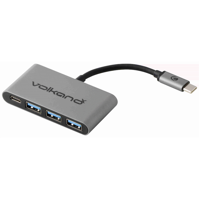 VolkanoX Core Hub series USB Type C to 3x USB 3.0 plus Power - 10cm - Charcoal