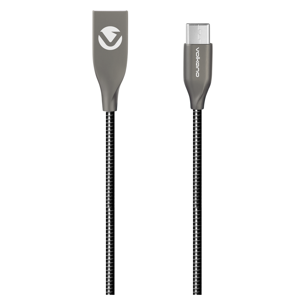 Volkano Iron Series Round Metallic Spring Type-C Cable 1.2m - Black