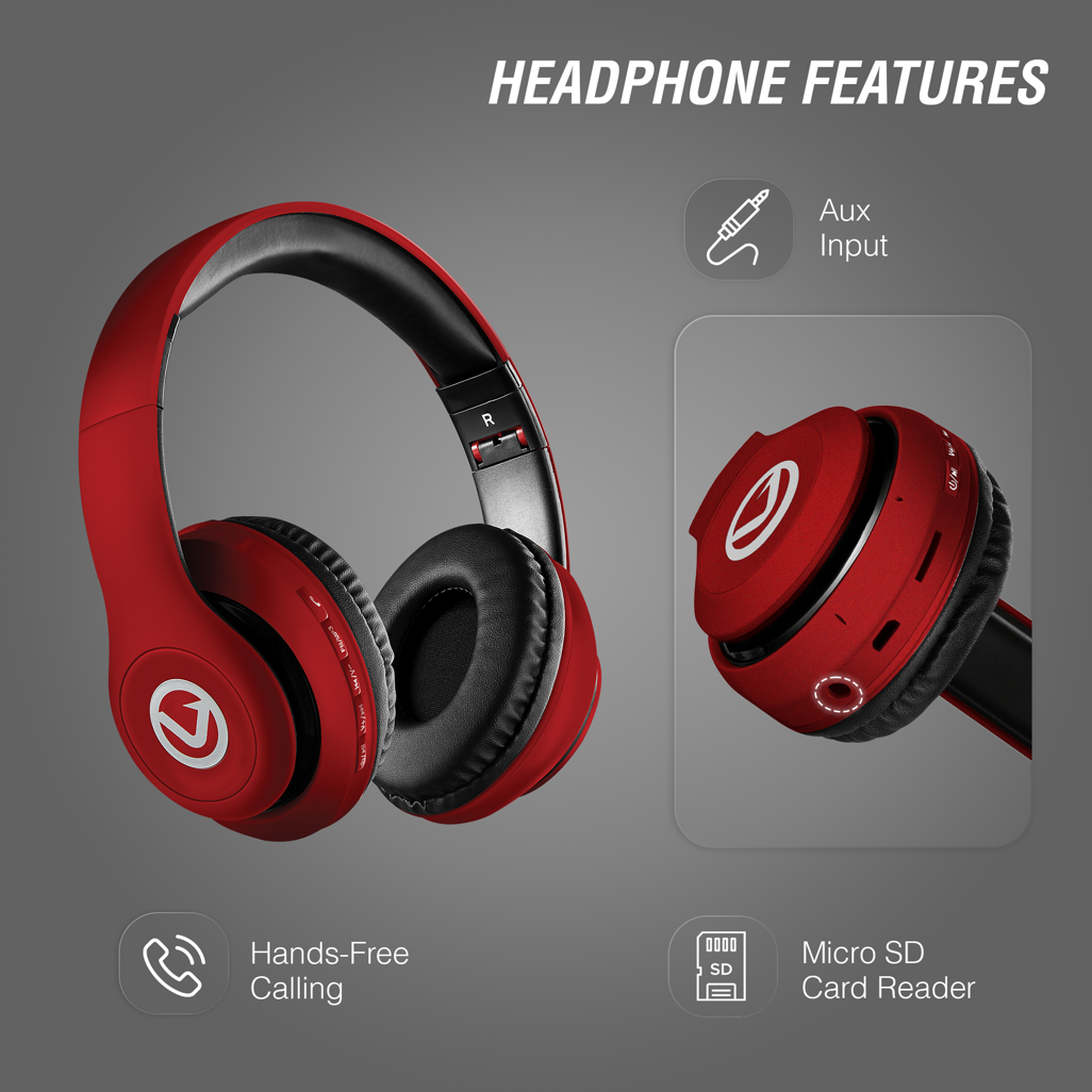 Volkano Impulse Series Bluetooth Headphones - Red