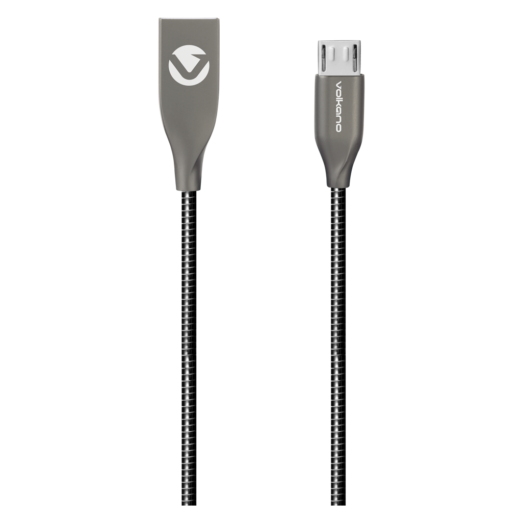 Volkano Iron Series Round Metallic Spring Micro USB Cable 1.2m - Black