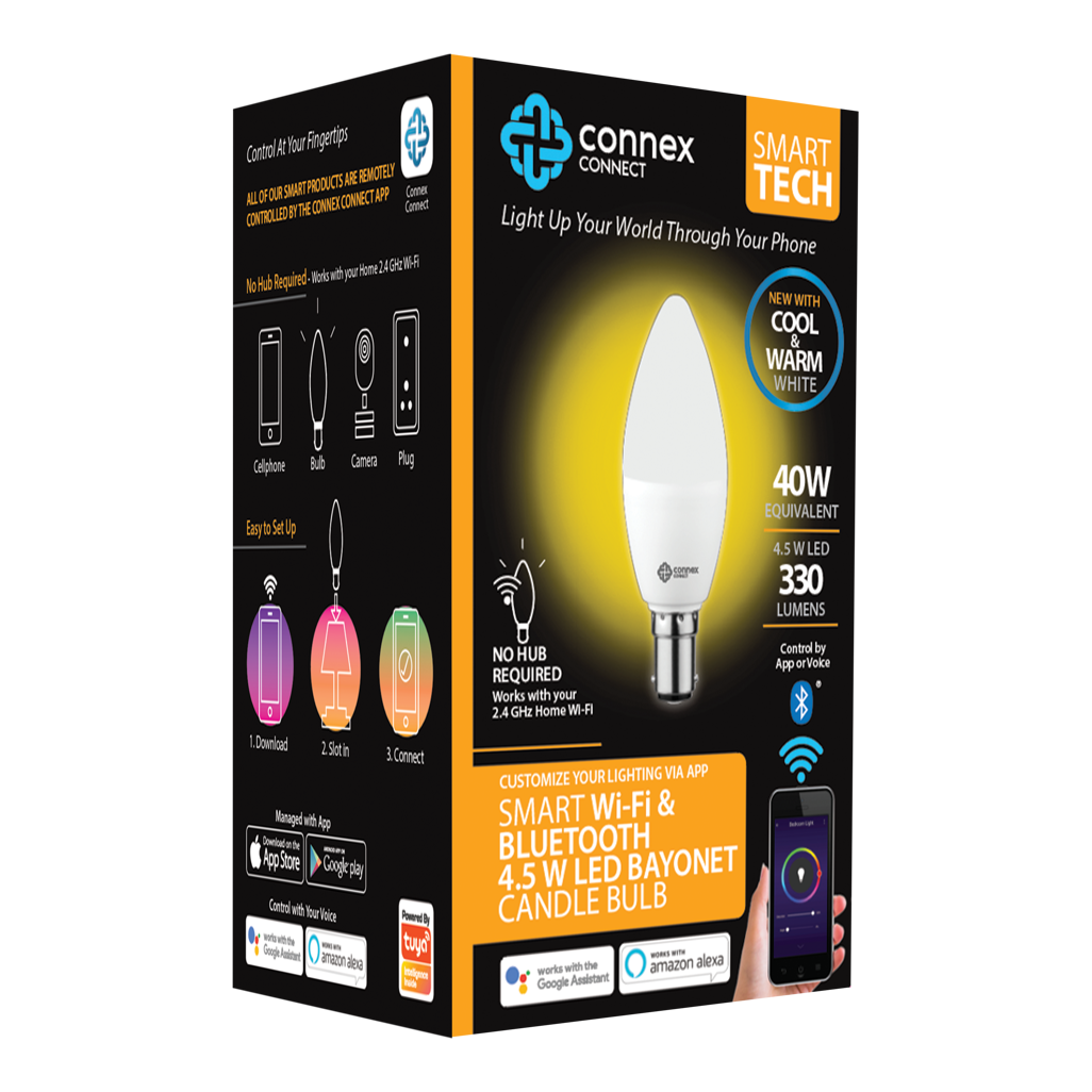 Smart WiFi Bulb 4.5W LED White Candle Bayonet