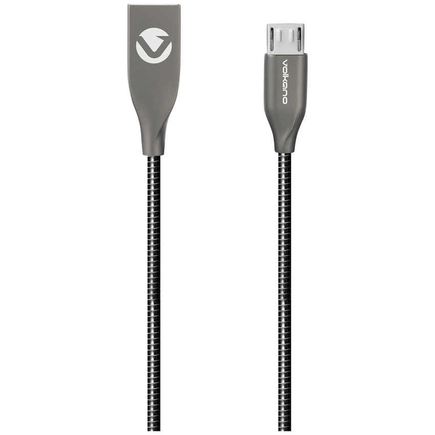 Volkano Iron Series Round Metallic Spring Micro USB Cable 1.2m - Black
