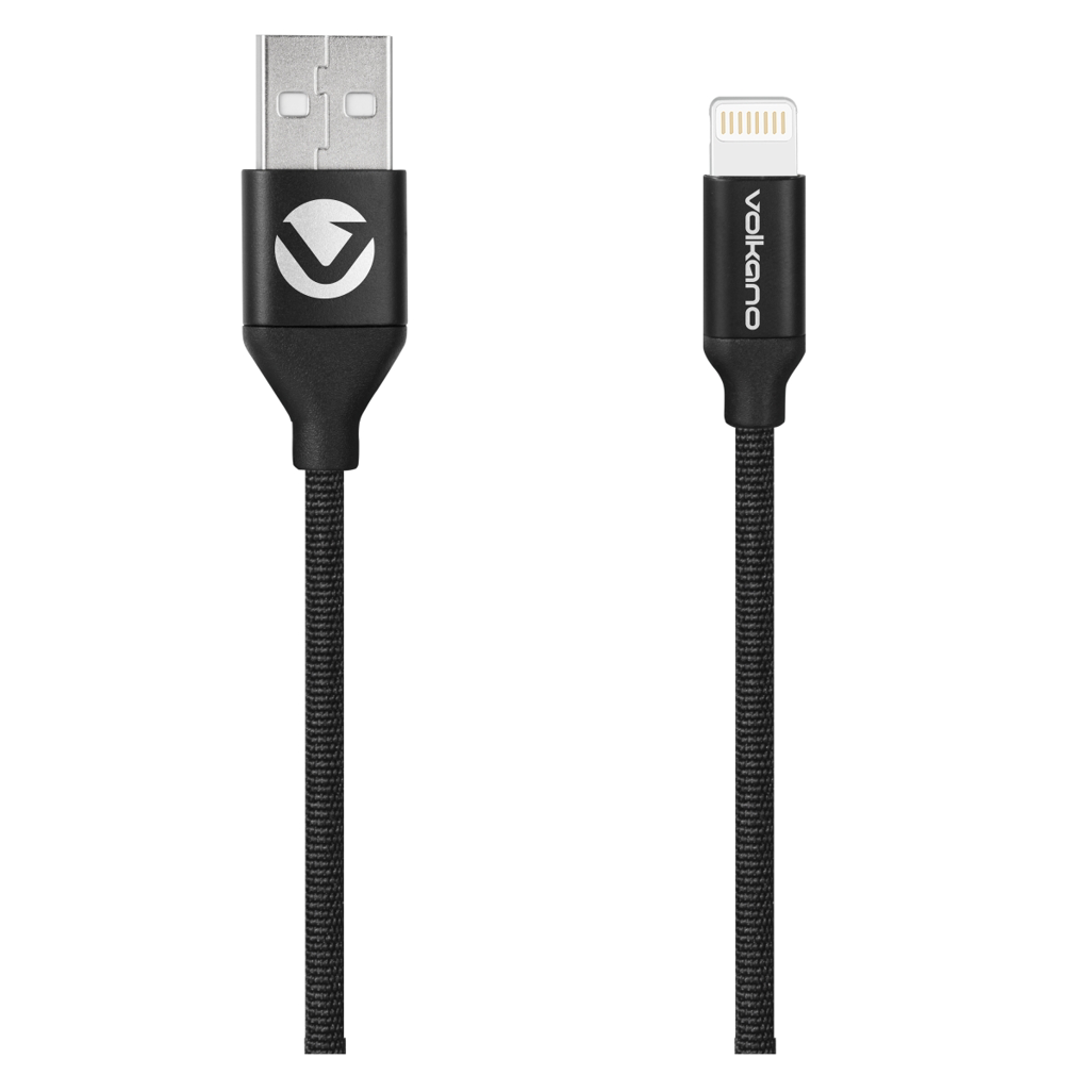 Volkano Weave Series Fabric Braided MFI Lightning Cable 1.2m - Black