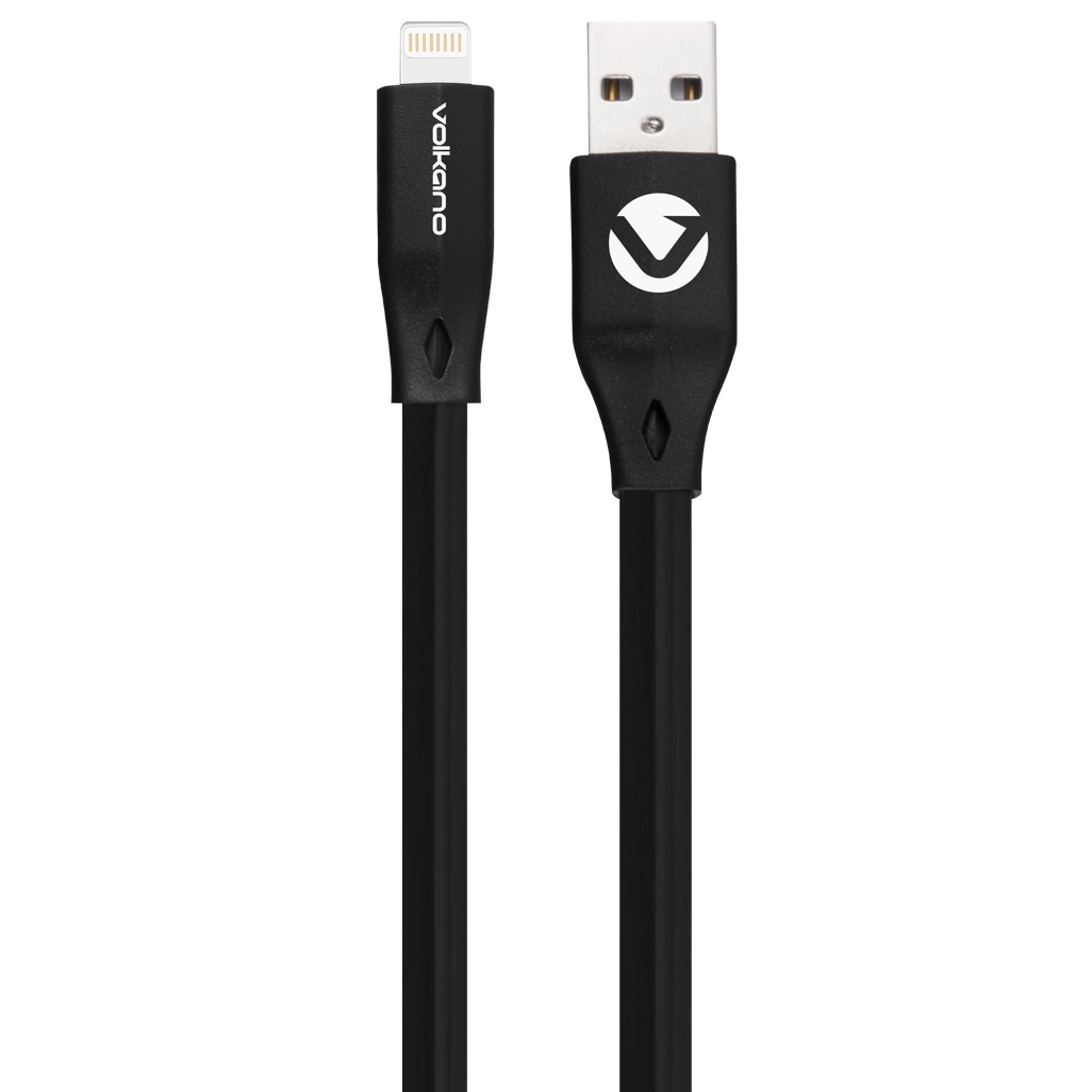 Volkano Slim Series Flat PVC Lightning Cable 1.2m - Black