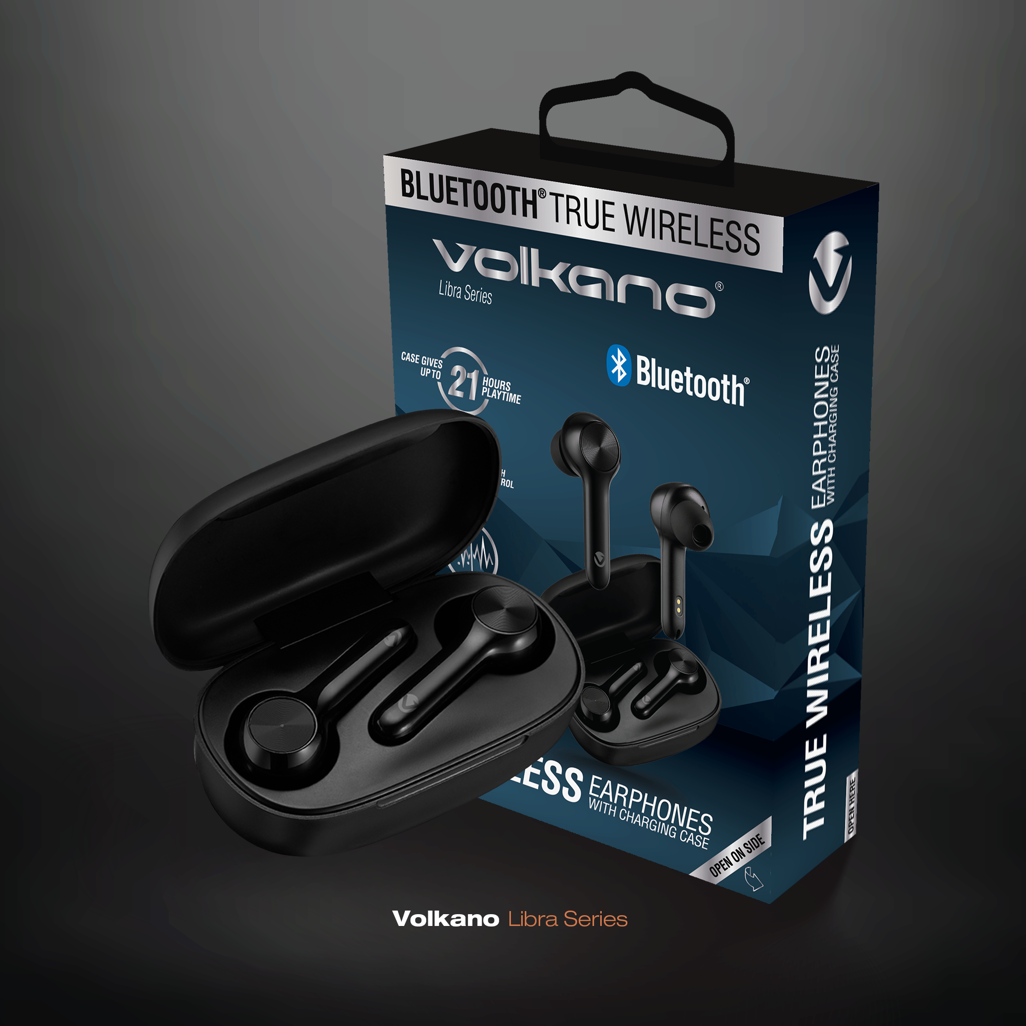 Volkano Libra Series TWS Earphones + Charging Case - Black