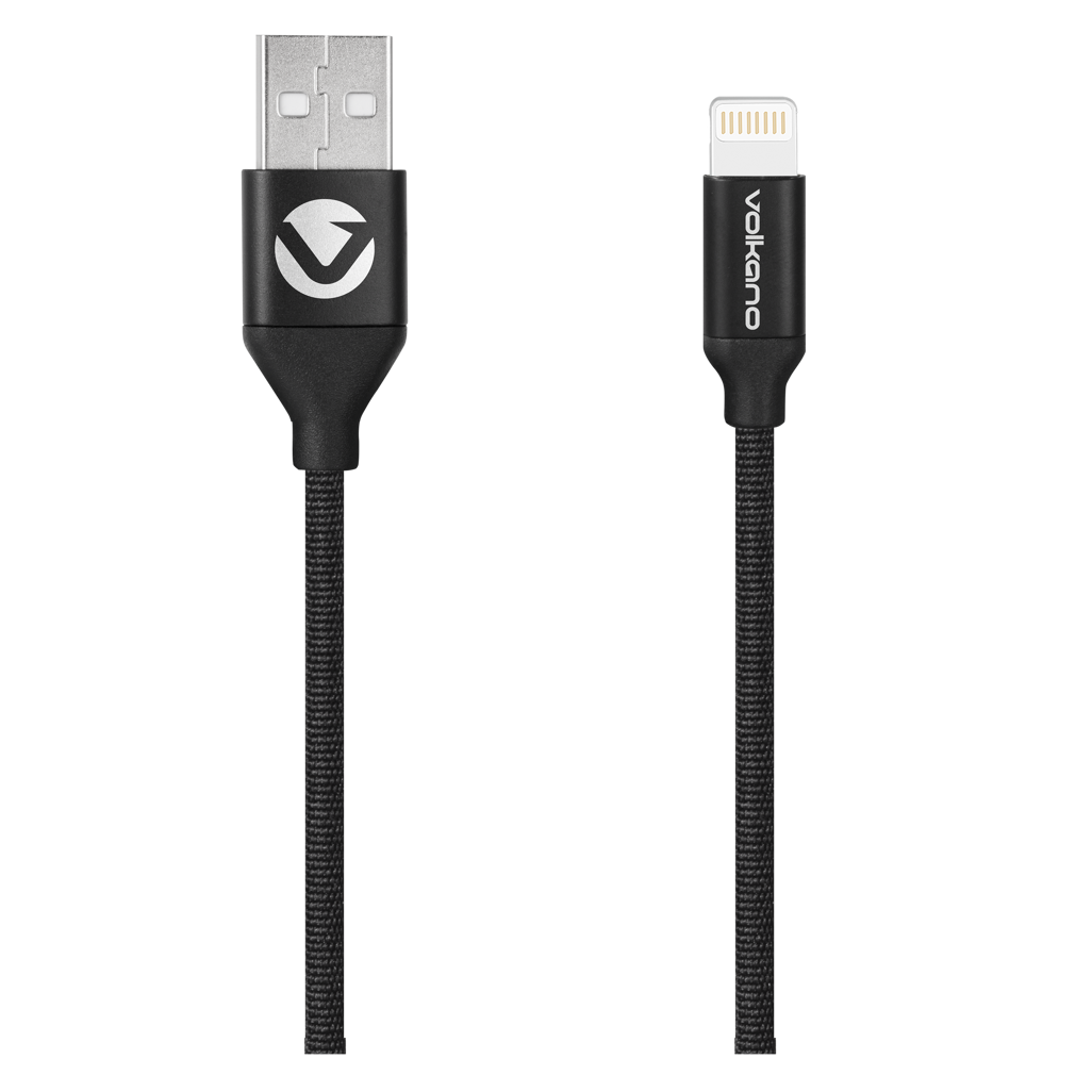 Volkano Weave Series Fabric Braided MFI Lightning Cable 3m - Black
