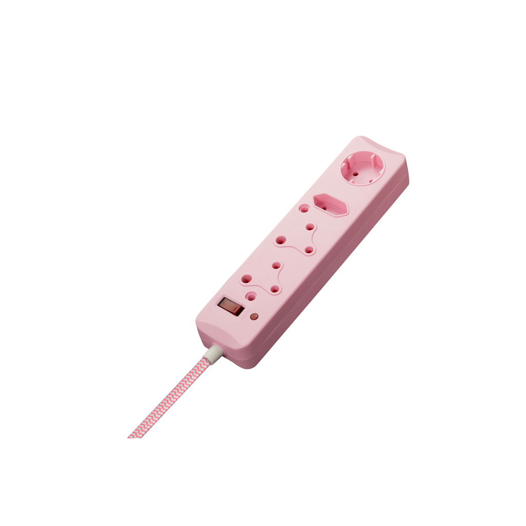 SWITCHED 4 Way Surge Multiplug 0.5M Braided Cord Pink