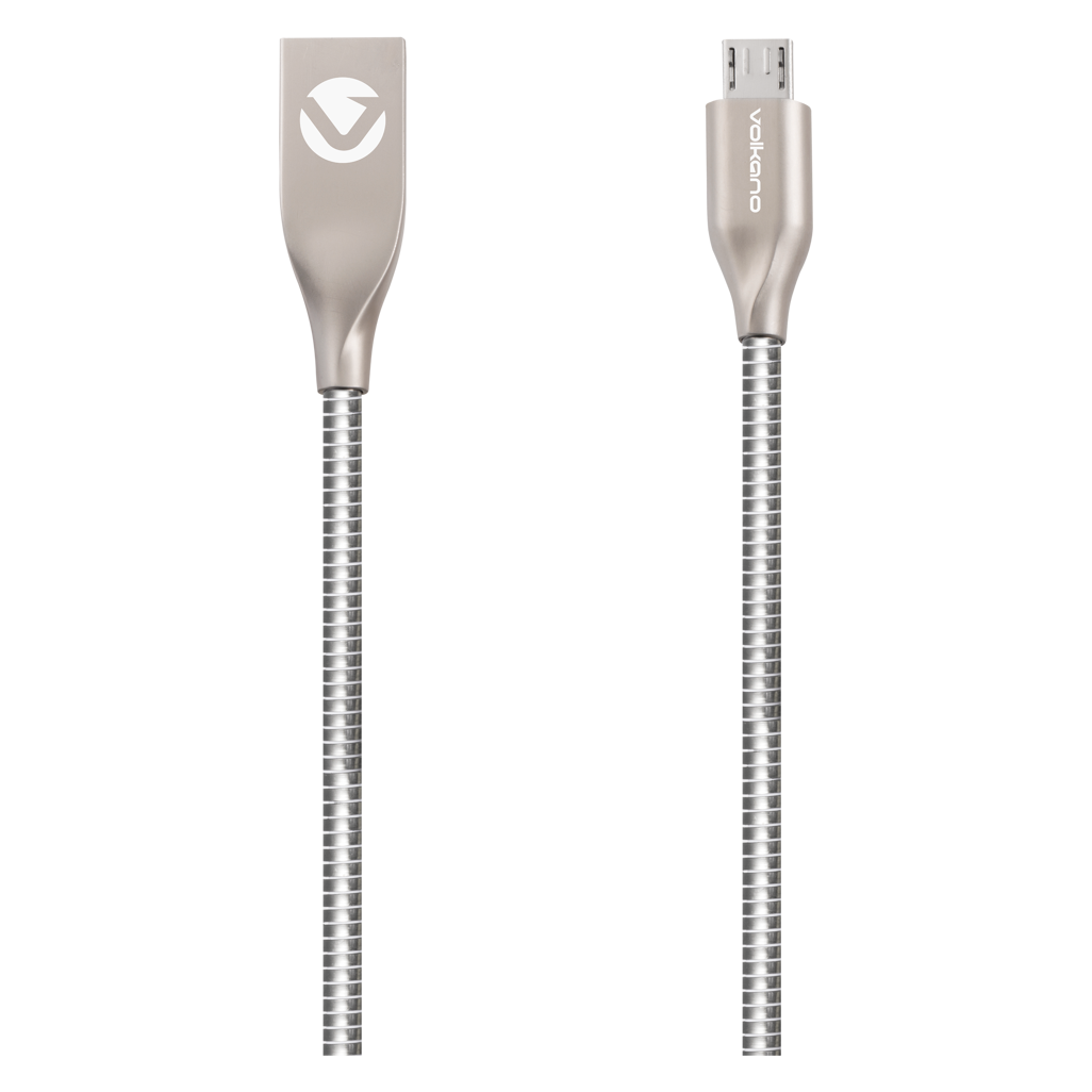 Volkano Iron Series Round Metallic Spring Micro USB Cable 1.2m - Silver