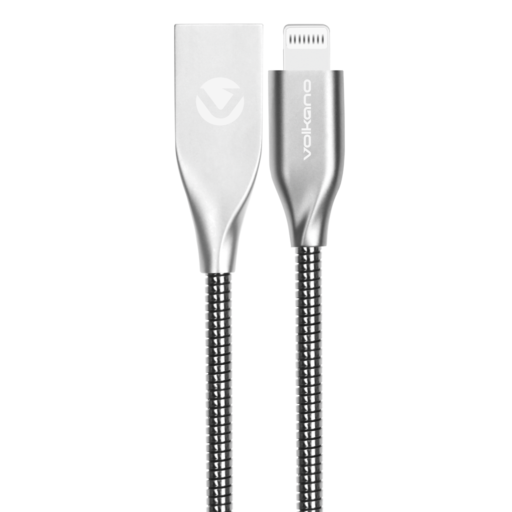 Volkano Iron Series Round Metallic Spring MFI Lightning Cable 6ft - Silver