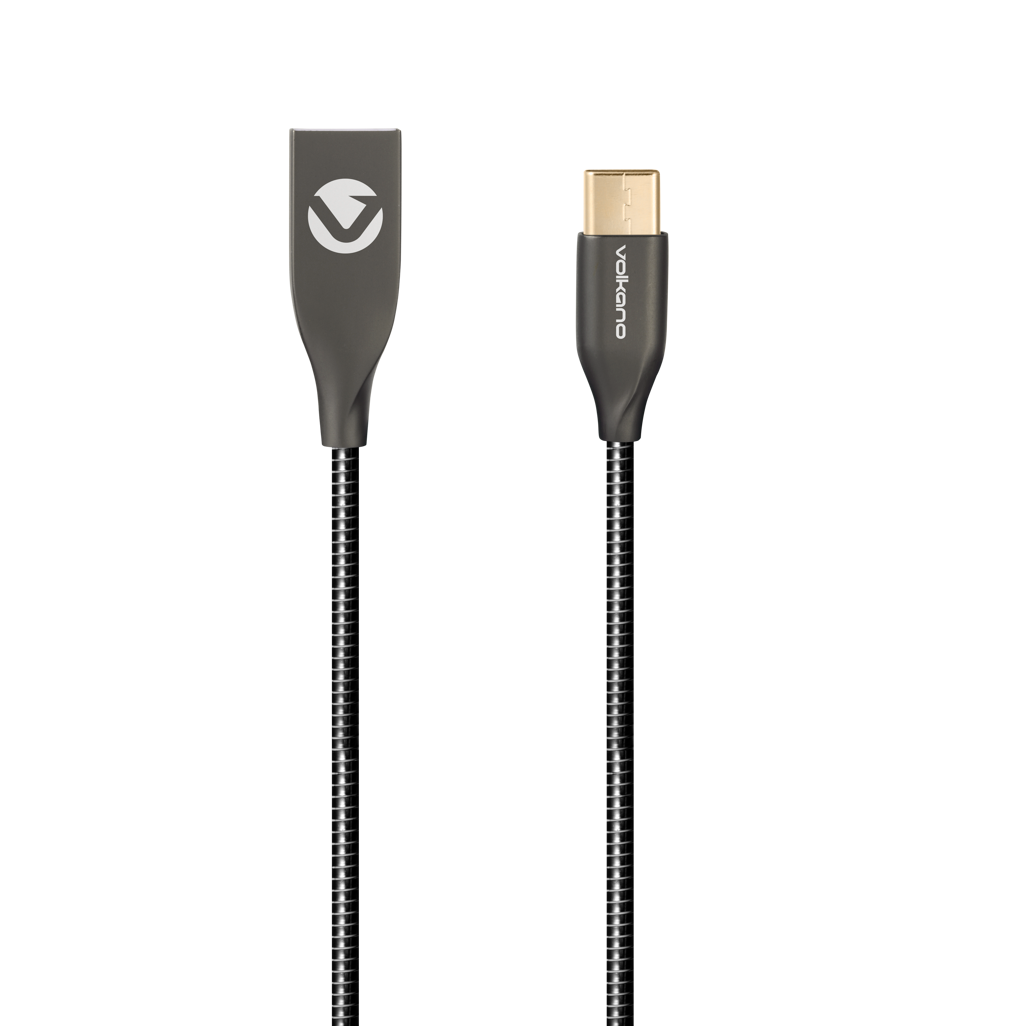 Volkano Iron Series Round Metallic Spring Type-C Cable 6ft - Black