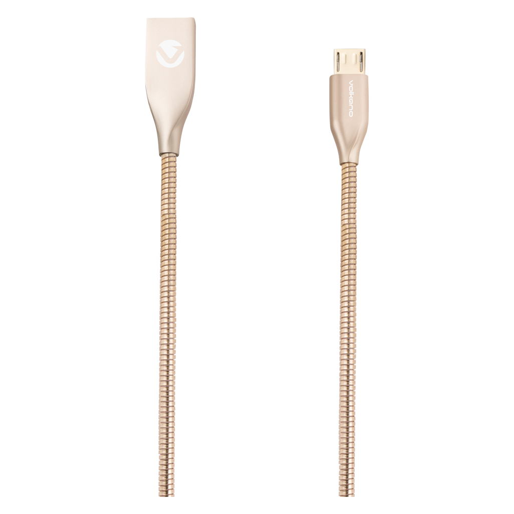 Volkano Iron Series Round Metallic Spring Micro USB Cable 1.2m - Champagne Gold