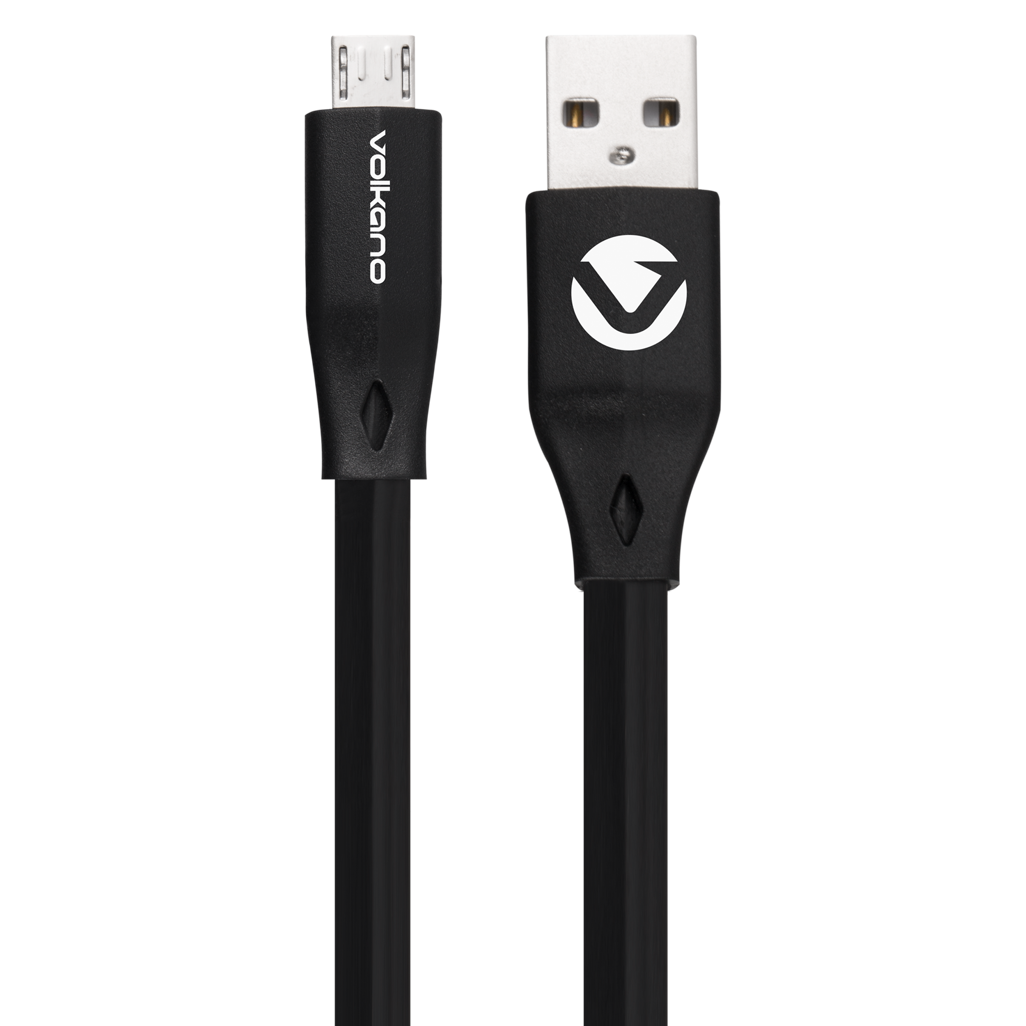 Volkano Slim Series Flat PVC Micro USB Cable 1.2m - Black