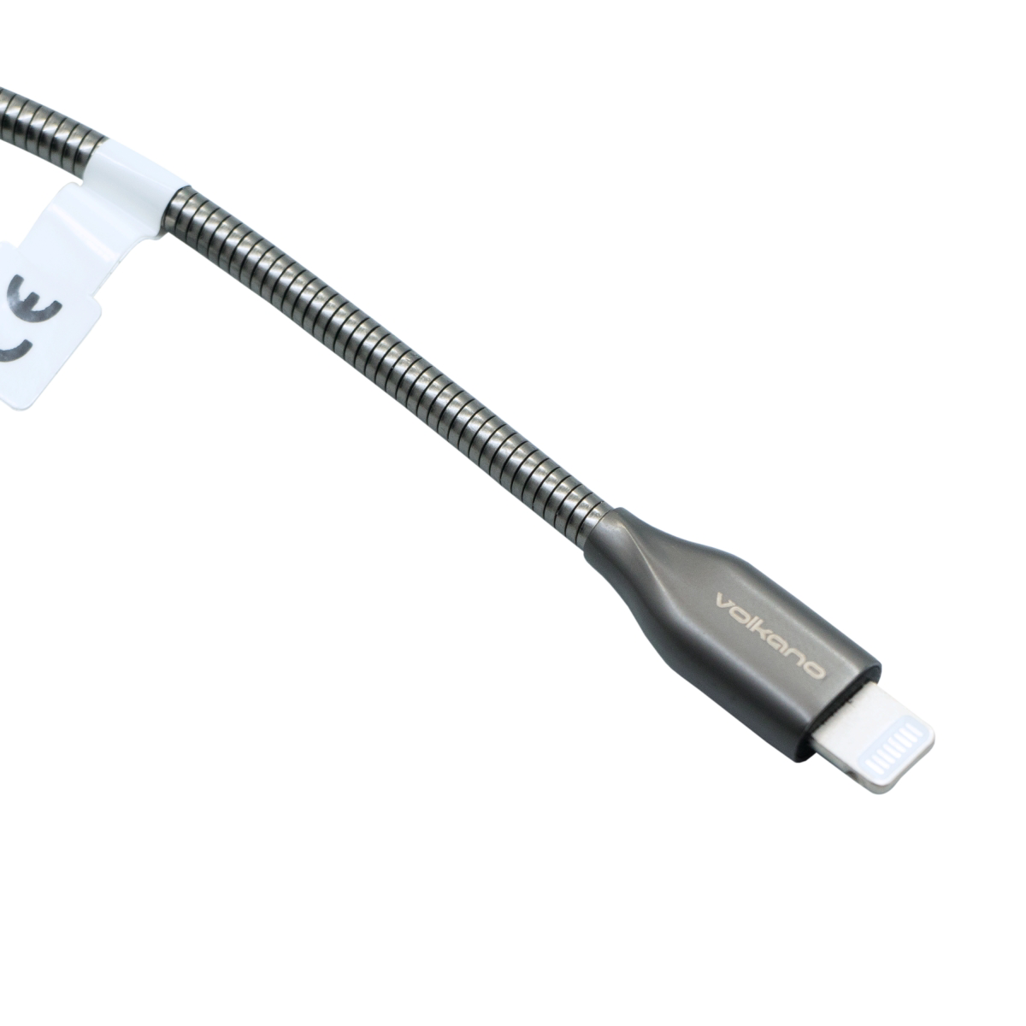 Volkano Iron Series Round Metallic Spring MFI Lightning Cable 6ft - Gun Metal