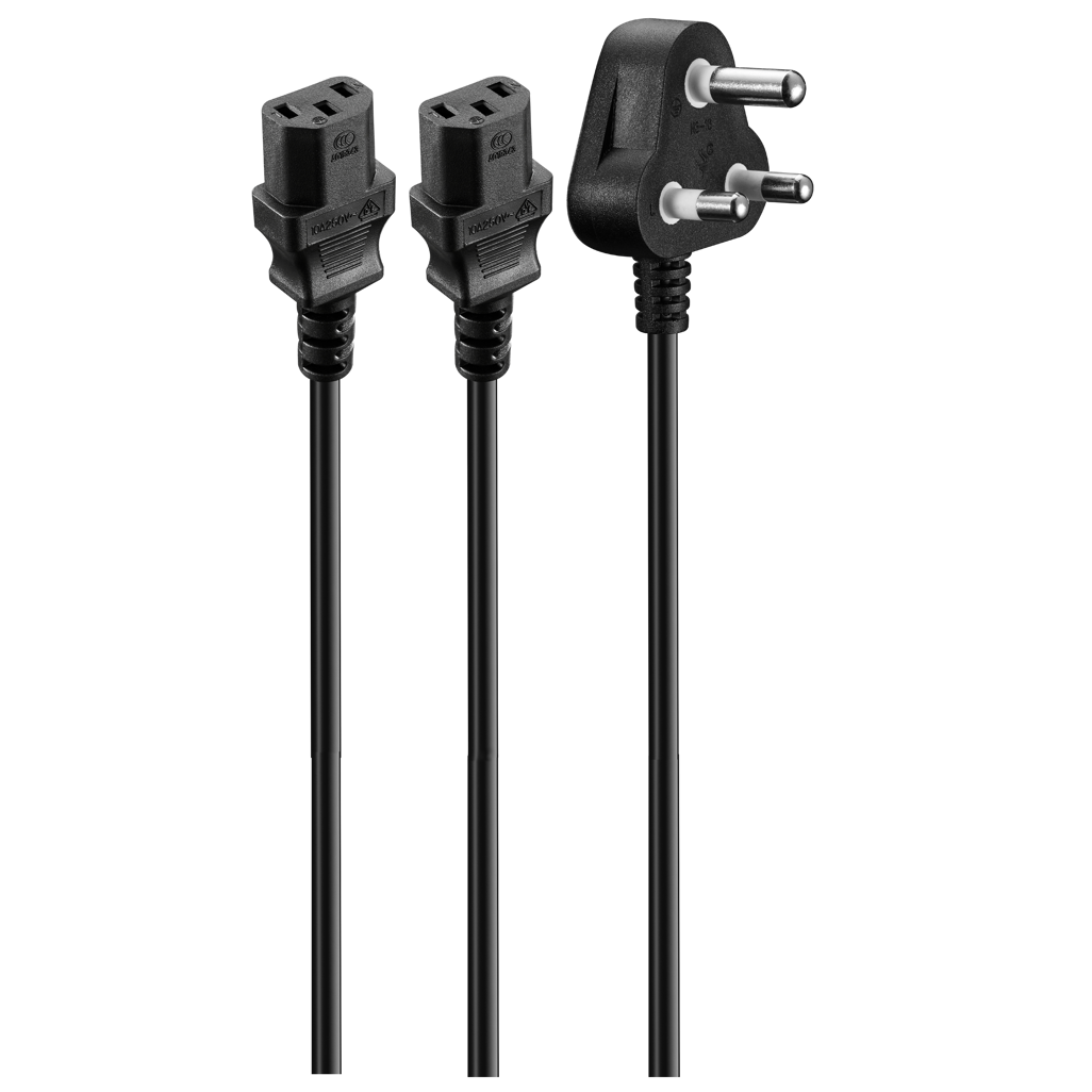Volkano Presto Series Double 3 Pin IEC Power Cable 1.8m 10a - Black
