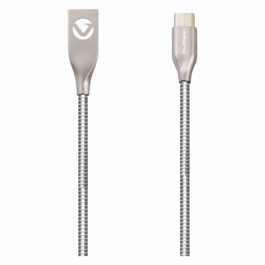 Volkano Iron Series Round Metallic Spring Type-C Cable 1.2m - Silver