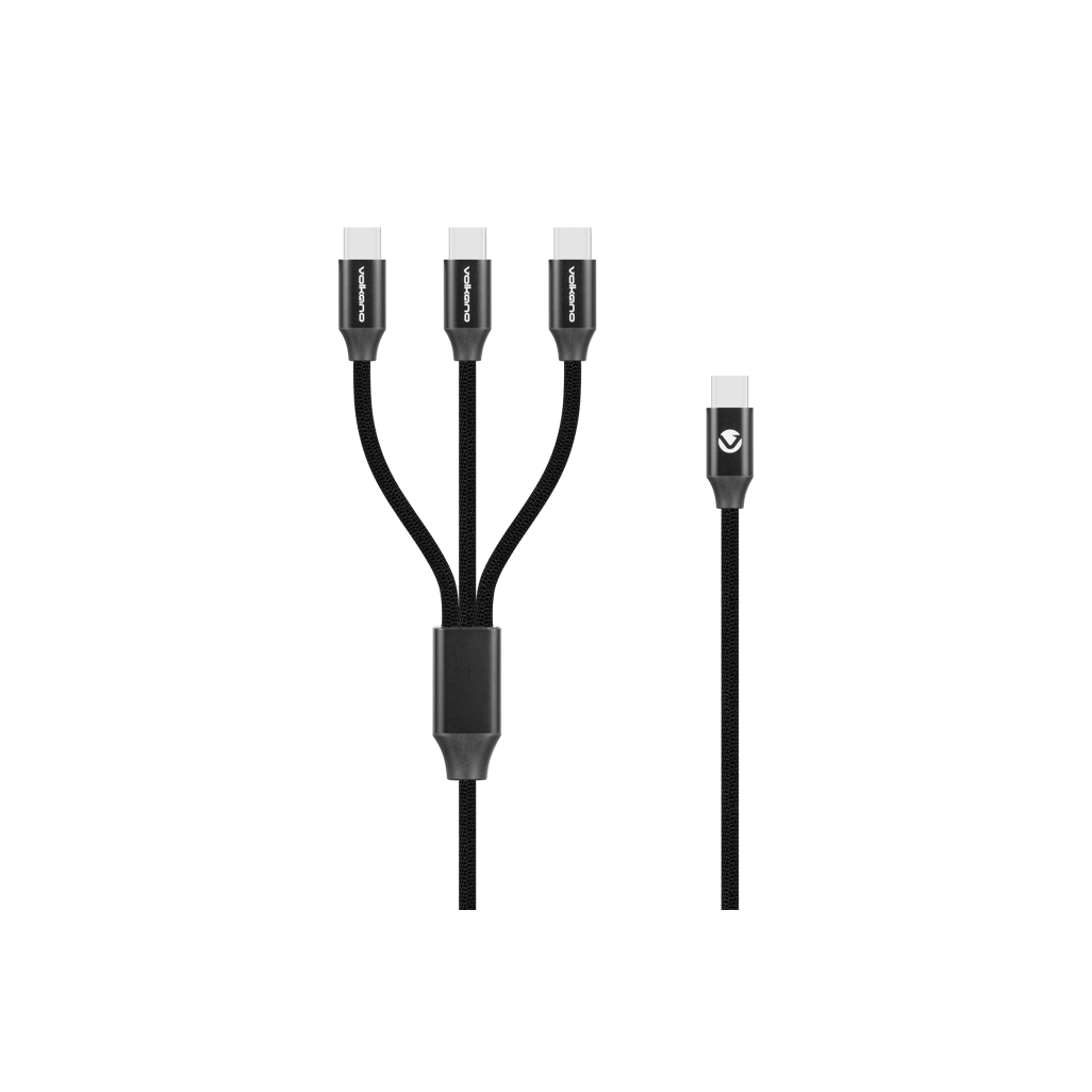 Volkano Weave Series 100w 3-in-1 Charge Cable (3 x Type C) - Black
