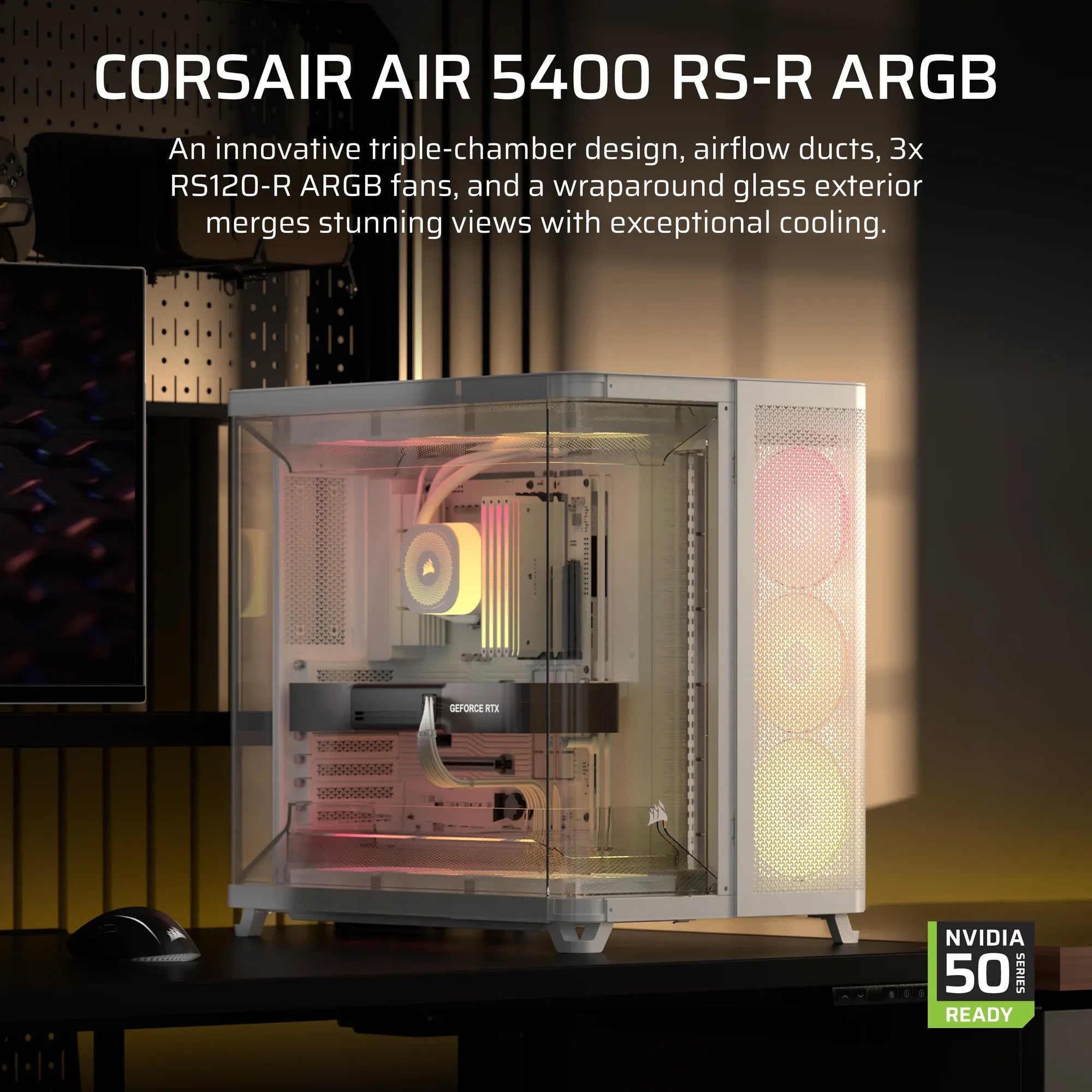 AIR 5400 RS-R ARGB Triple Chamber Mid-Tower PC Case ; 3x Fans Included; 2x 2.5'' ; 1x 3.5'' White - image 2