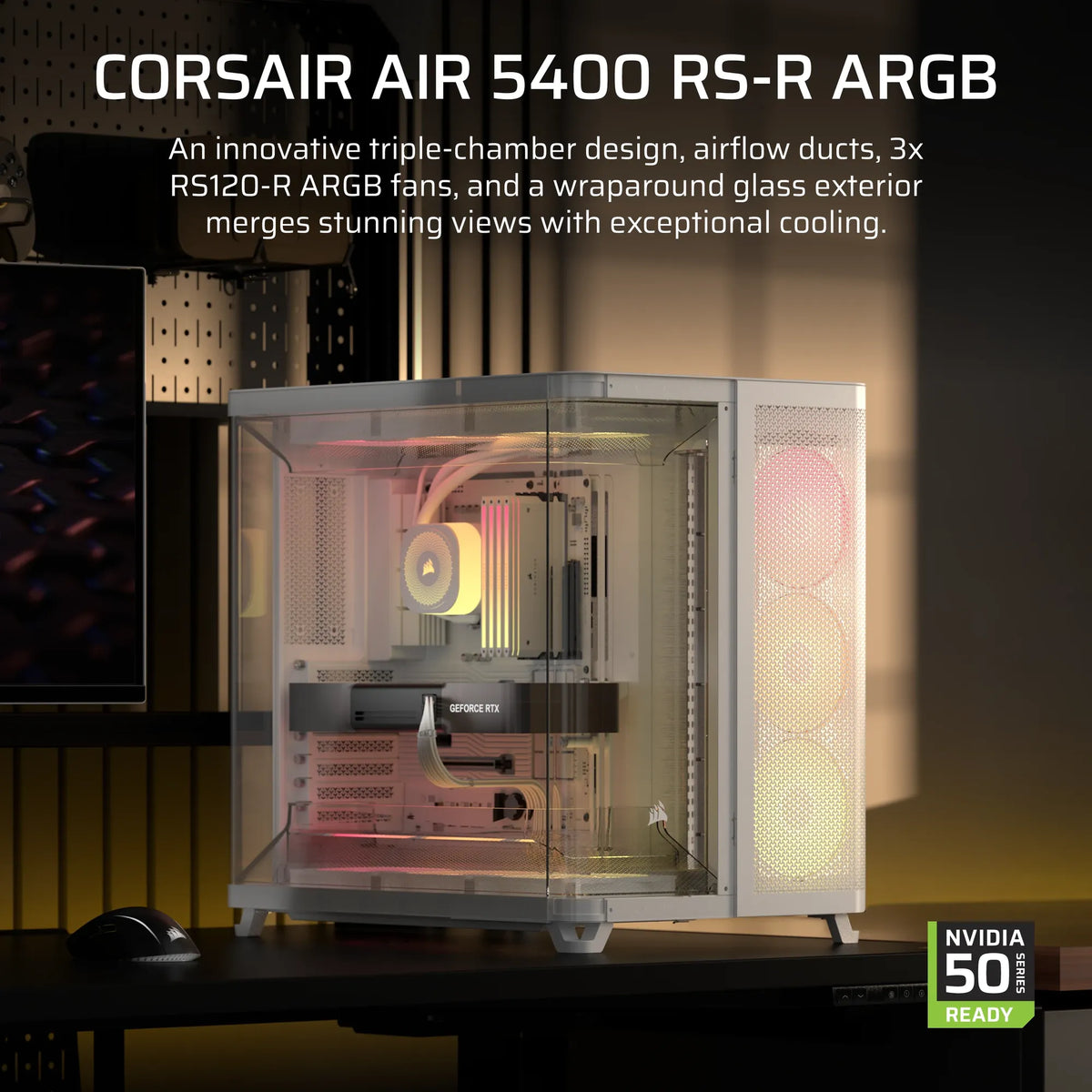 AIR 5400 RS-R ARGB Triple Chamber Mid-Tower PC Case ; 3x Fans Included; 2x 2.5'' ; 1x 3.5'' White - image 2