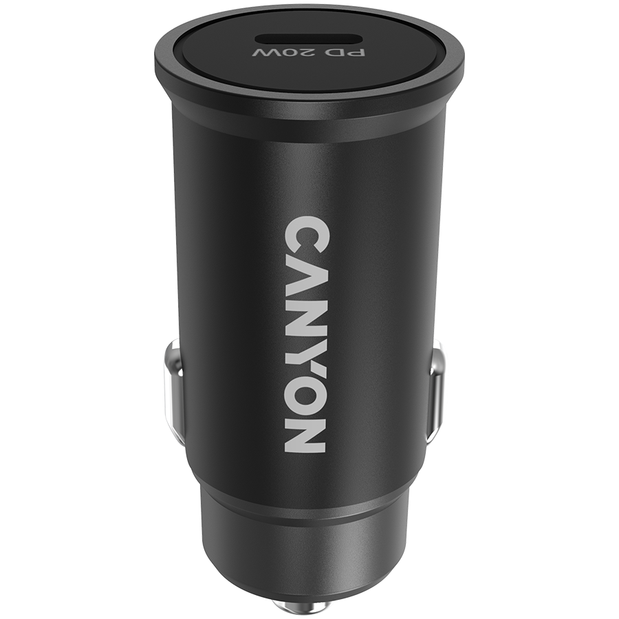Canyon C-20, PD 20W Pocket size car charger, input: DC12V-24V, output: PD20W, support iPhone12 PD fast charging, Compliant with CE RoHs , Size: 50.6*23.4*23.4, 18g, Black