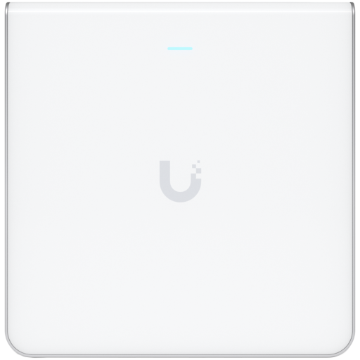UBIQUITI U6 Enterprise In-Wall, 10 spatial streams, 115 m² (1,250 ft²) coverage, 600+ connected devices, Powered using PoE+/PoE++, (4) GbE ports with (1) PoE output, 2.5 GbE uplink.