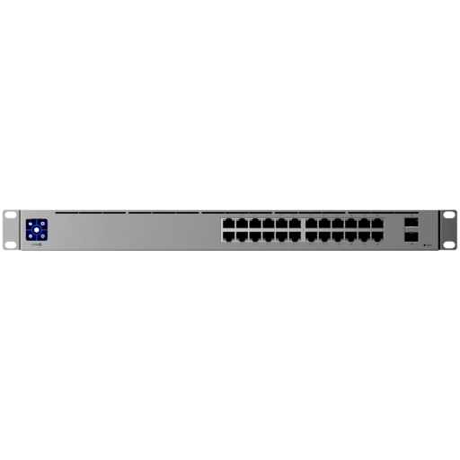 Ubiquiti 24-port, Layer 3 Etherlighting™ switch, 8 ?
2.5 GbE PoE++ ports, 16 ?
GbE RJ45 ports including (8) PoE+ and (8) PoE++, 2 ?
10G SFP+ ports