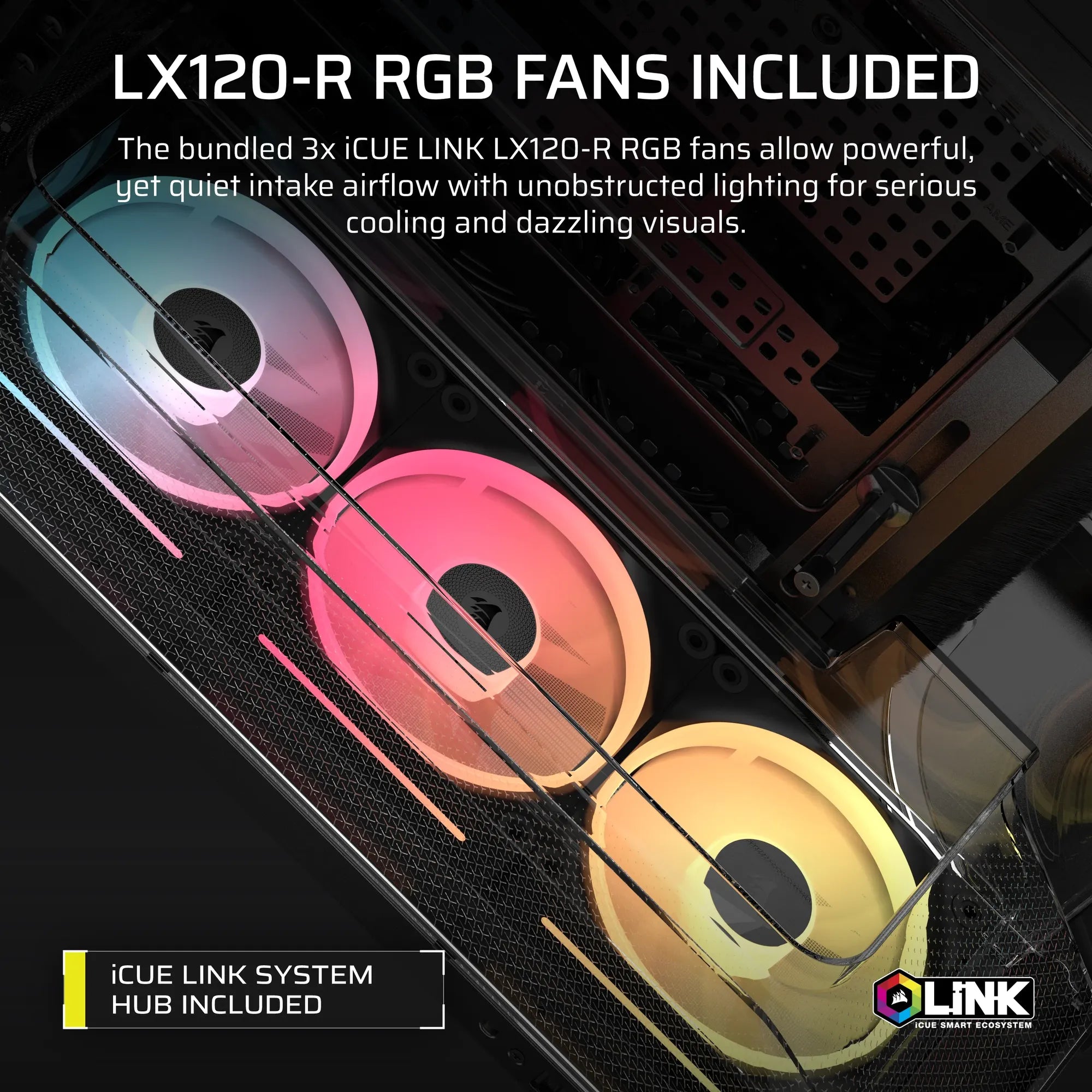 AIR 5400 LX-R RGB iCUE LINK Triple Chamber Mid-Tower PC Case ;3x Fans included;2x 2.5'' ; 1x 3.5''; Black - image 2