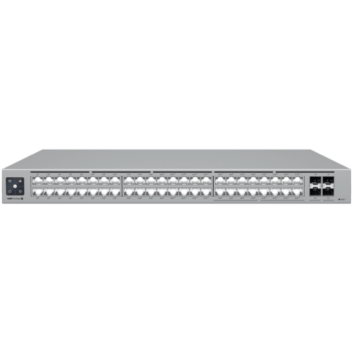 Ubiquiti 48-port, Layer 3 Etherlighting switch with 2.5 GbE and PoE++ output, 16x 2.5 GbE ports including (8) PoE+ and (8) PoE++, 32x GbE ports including (24) PoE+ and (8) PoE++, 4x 10G SFP+ ports, DC power backup ready, 720W