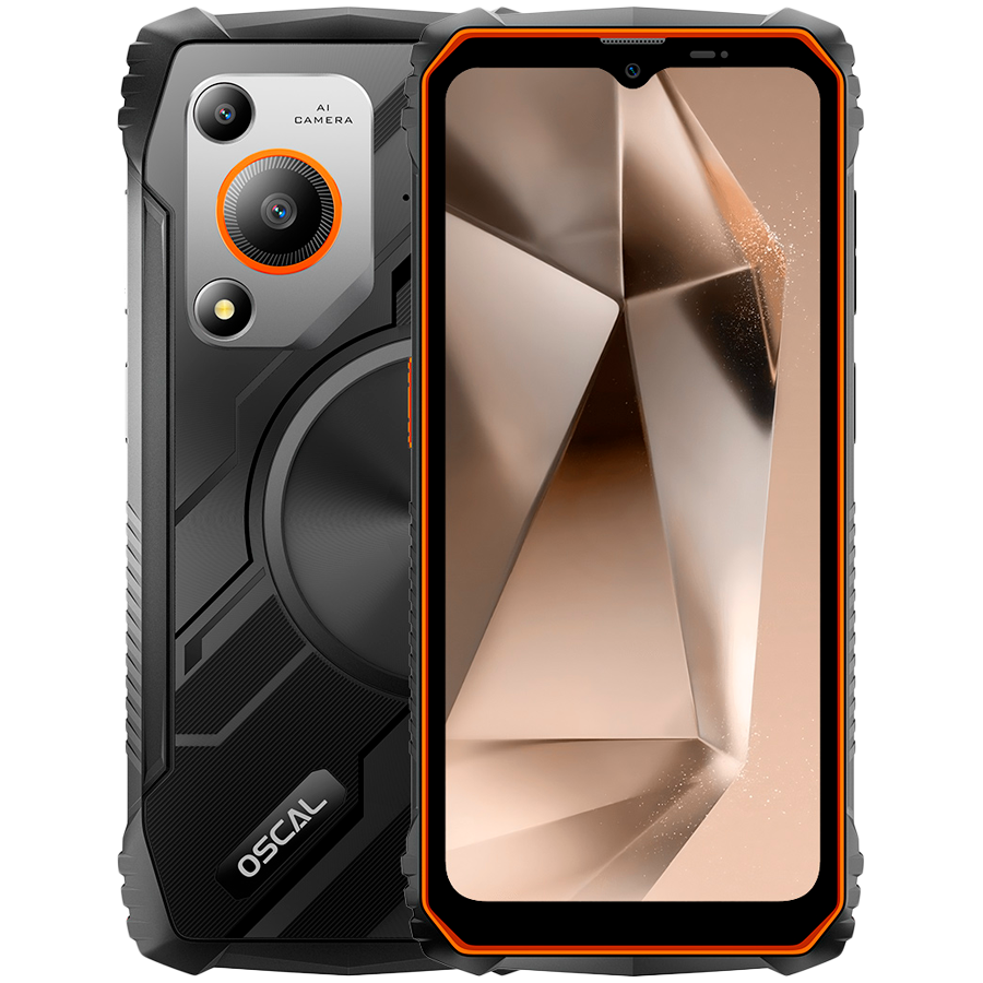 OSCAL Rugged smarthone Marine 1 LTE 6.56-inch HD 720x1612 90Hz Octa-core T615 up to 1.8 GHz RAM 4GB ROM 128GB Cam Rear 16MP Front 8MP 4G LTE WiFi BT Battery 5100mAh GPS+GLONASS+Beidou+Galileo & IP68/IP69K/MIL-STD-810H Android 15 Orange