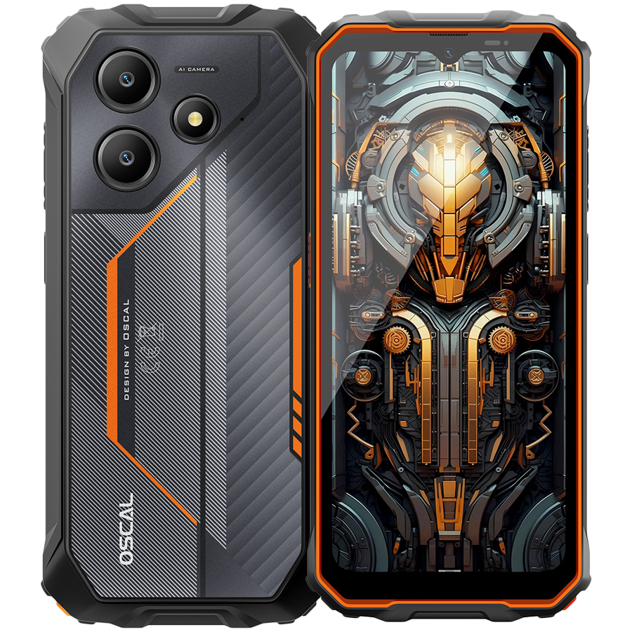 OSCAL Rugged smarthone Marine 2 LTE 6.56-inch HD 720x1612 90Hz Octa-core T615 up to 1.8 GHz RAM 4GB ROM 64GB Cam Rear 16MP Front 8MP 4G LTE WiFi BT Battery 11000mAh GPS+GLONASS+Beidou+Galileo & IP68/IP69K/MIL-STD-810H Android 15 Orange