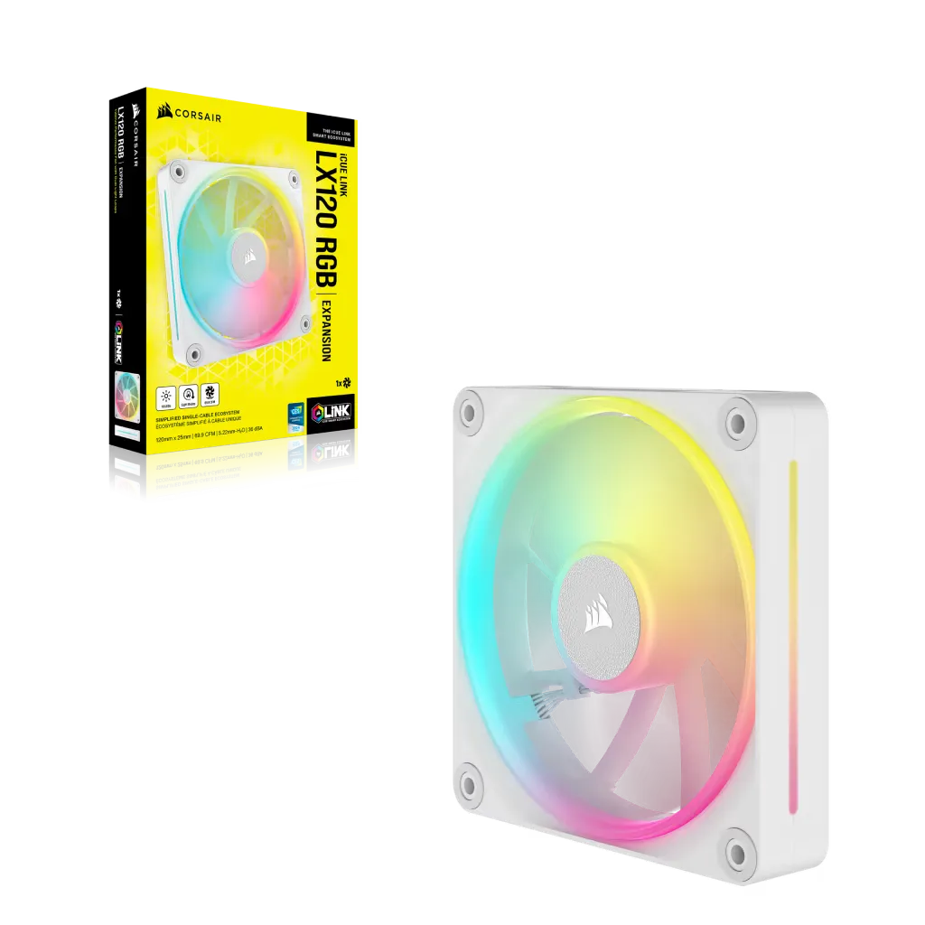 Corsair iCUE LINK LX120 RGB 120mm PWM Fan - Dual Light Loops – Requires iCUE LINK System Hub (Sold Separately) - White - image 2