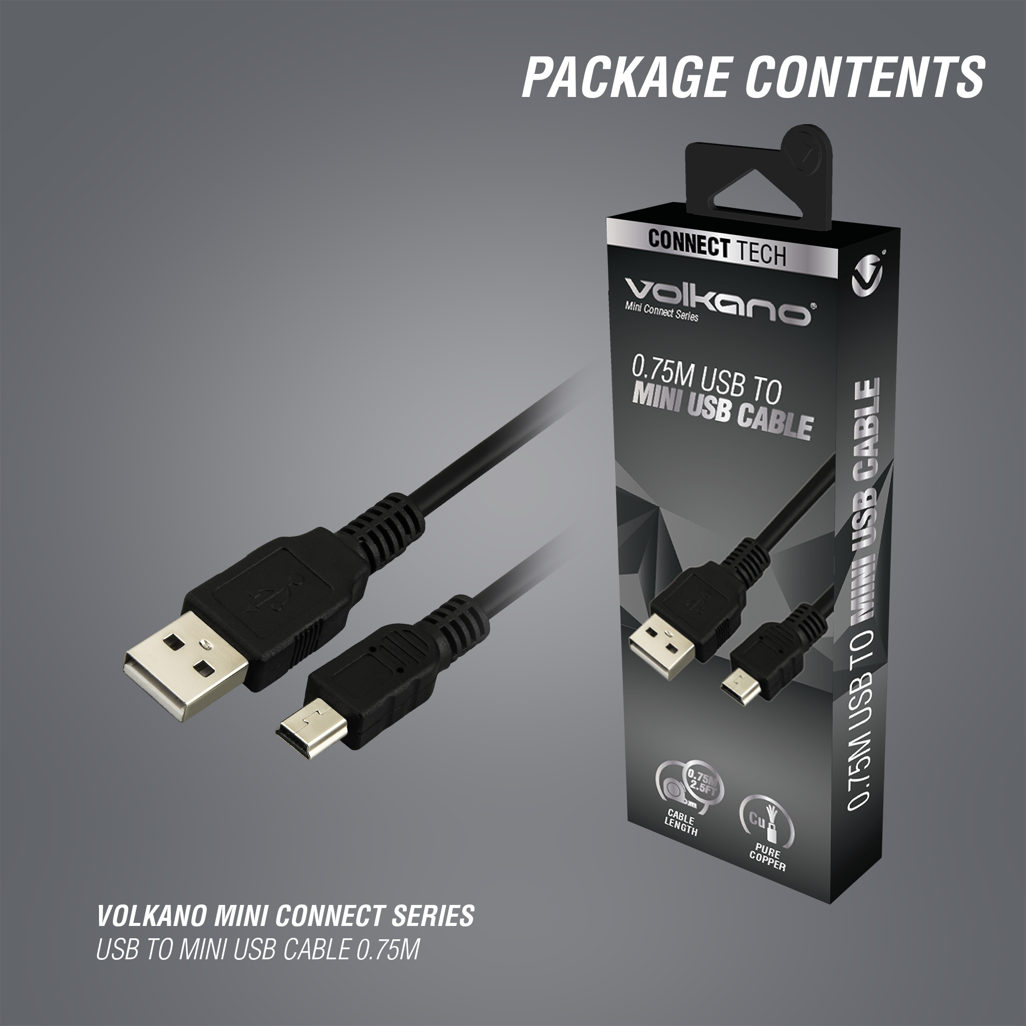 Volkano Mini Connect Series USB to Mini USB Cable 0.75m