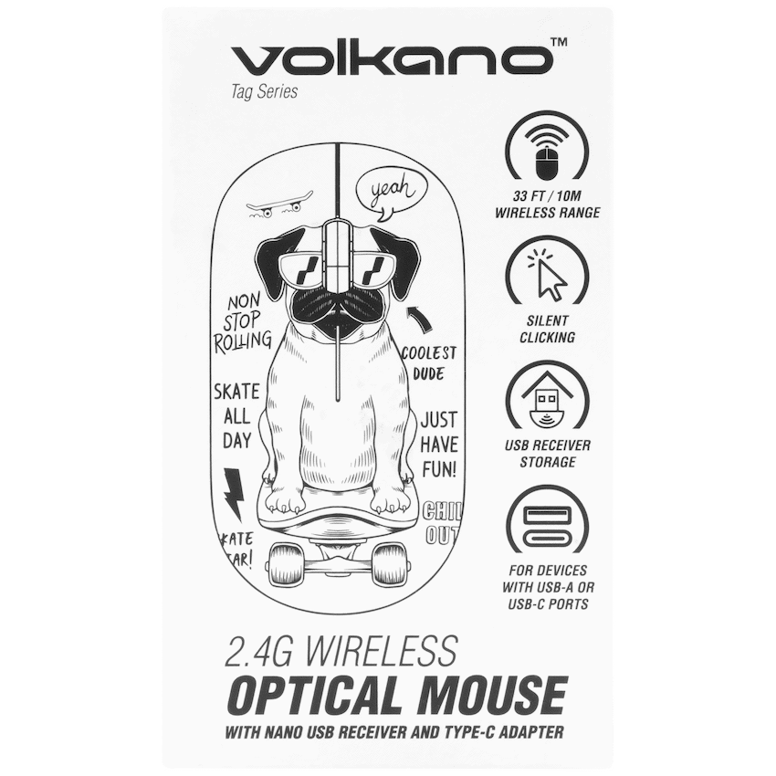 Volkano Tag Series 2.4G Wireless Optical Mouse with Nano USB and Type-C Receiver - Pug - image 2