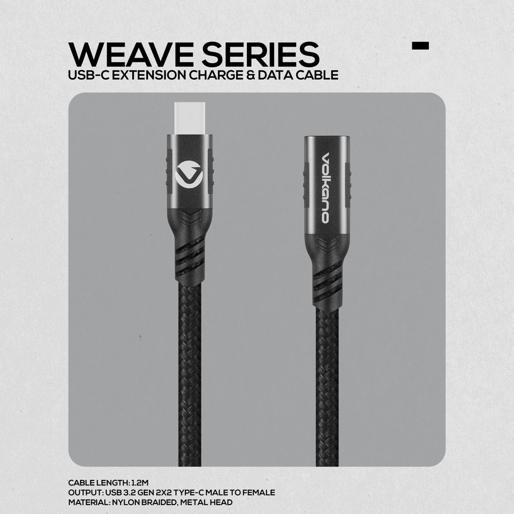 Volkano Weave Series USB-C Male to USB-C Female