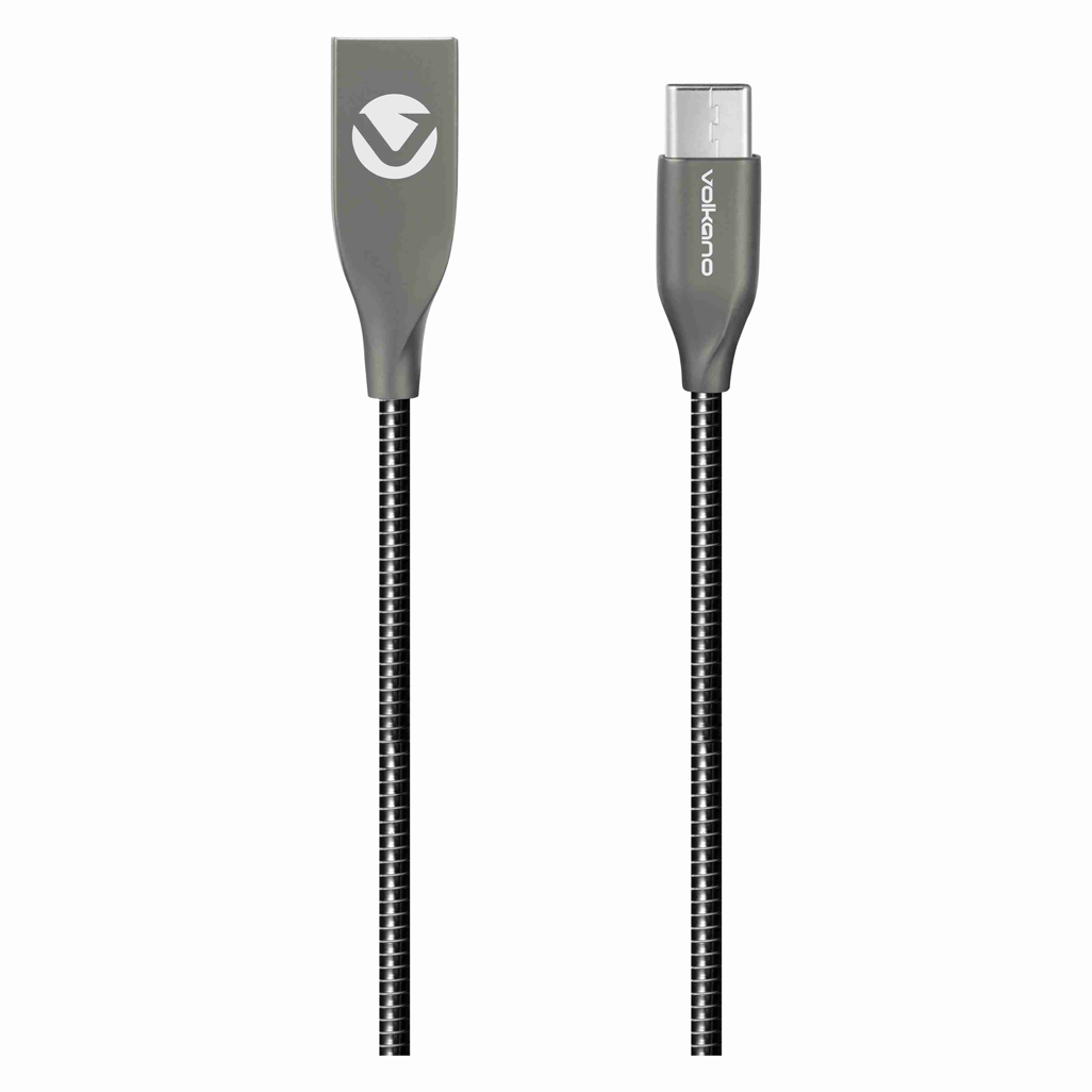 Volkano Iron Series Round Metallic Spring Type-C Cable 1.2m - Black